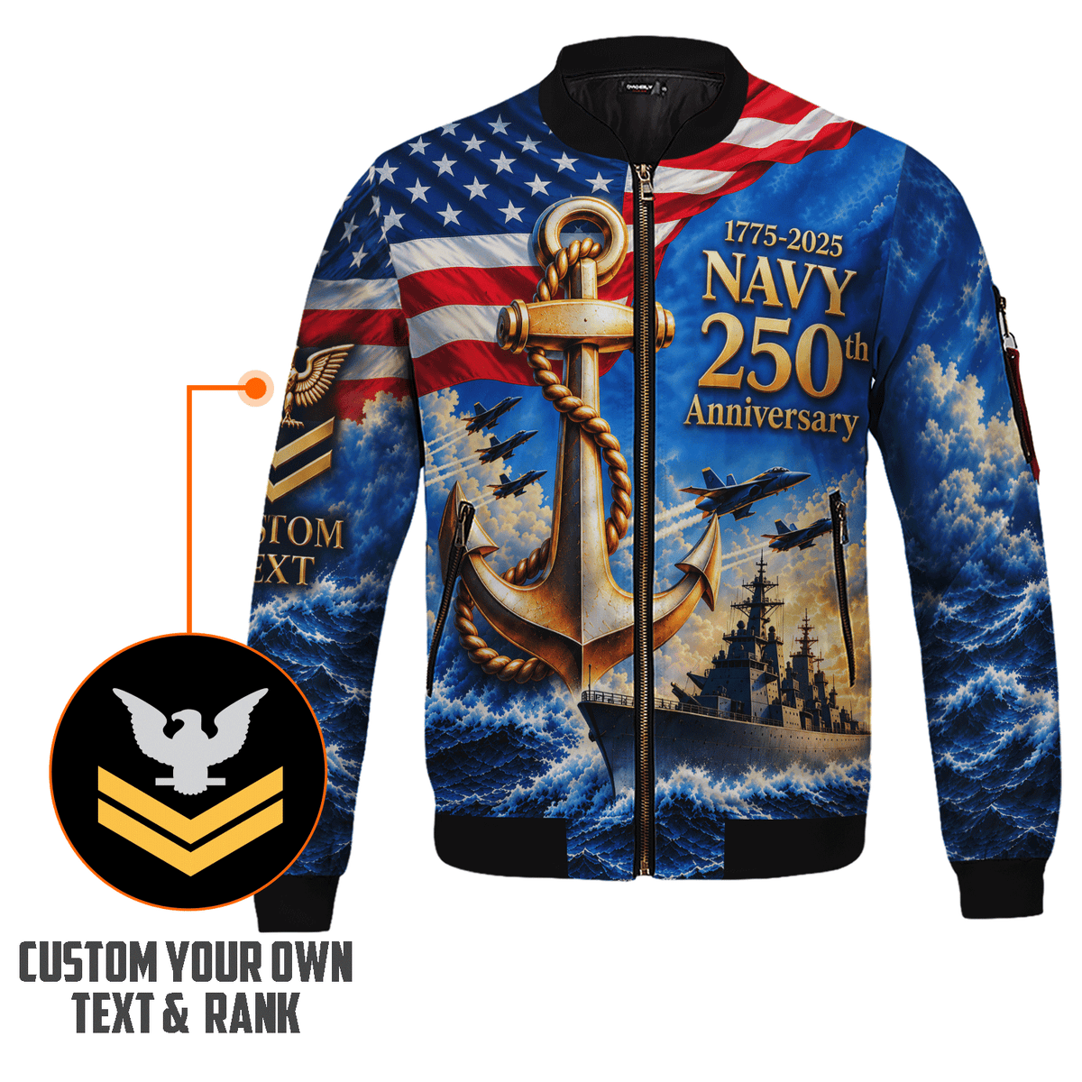 Personalized Navy Sailor Bomber Jacket Custom Rank Name Gift