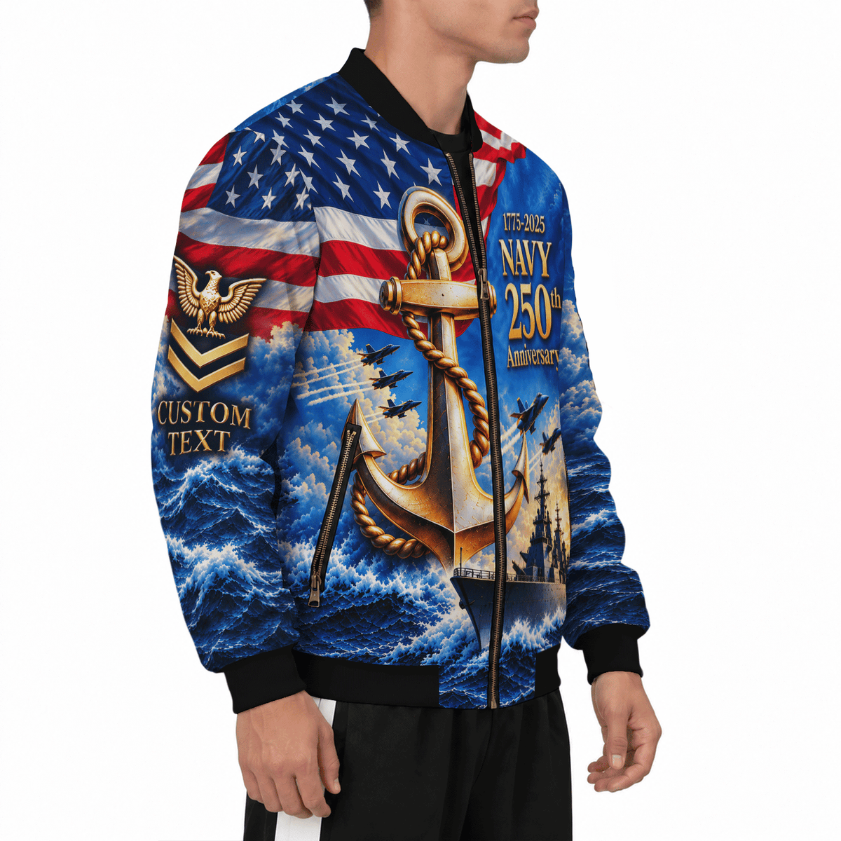 Personalized Navy Sailor Bomber Jacket Custom Rank Name Gift