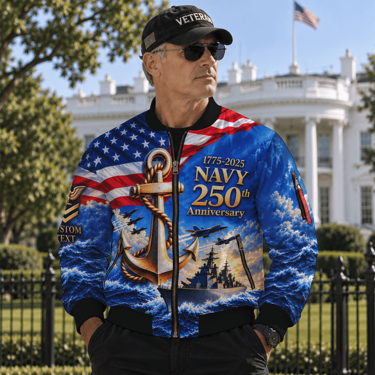 Personalized Navy Sailor Bomber Jacket Custom Rank Name Gift