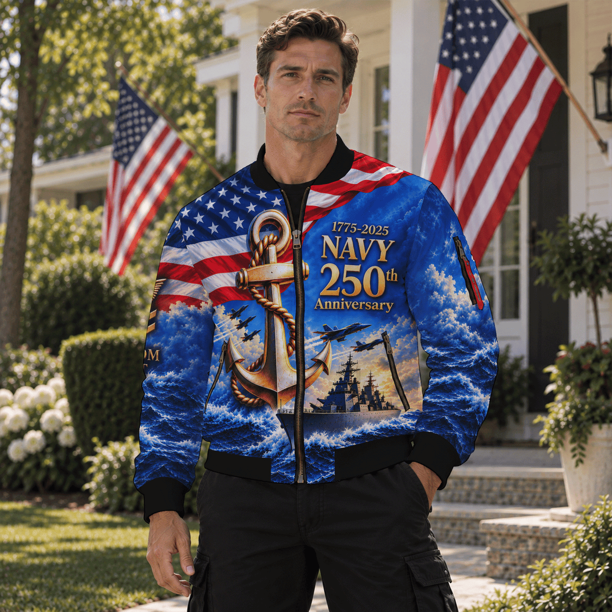 Personalized Navy Sailor Bomber Jacket Custom Rank Name Gift