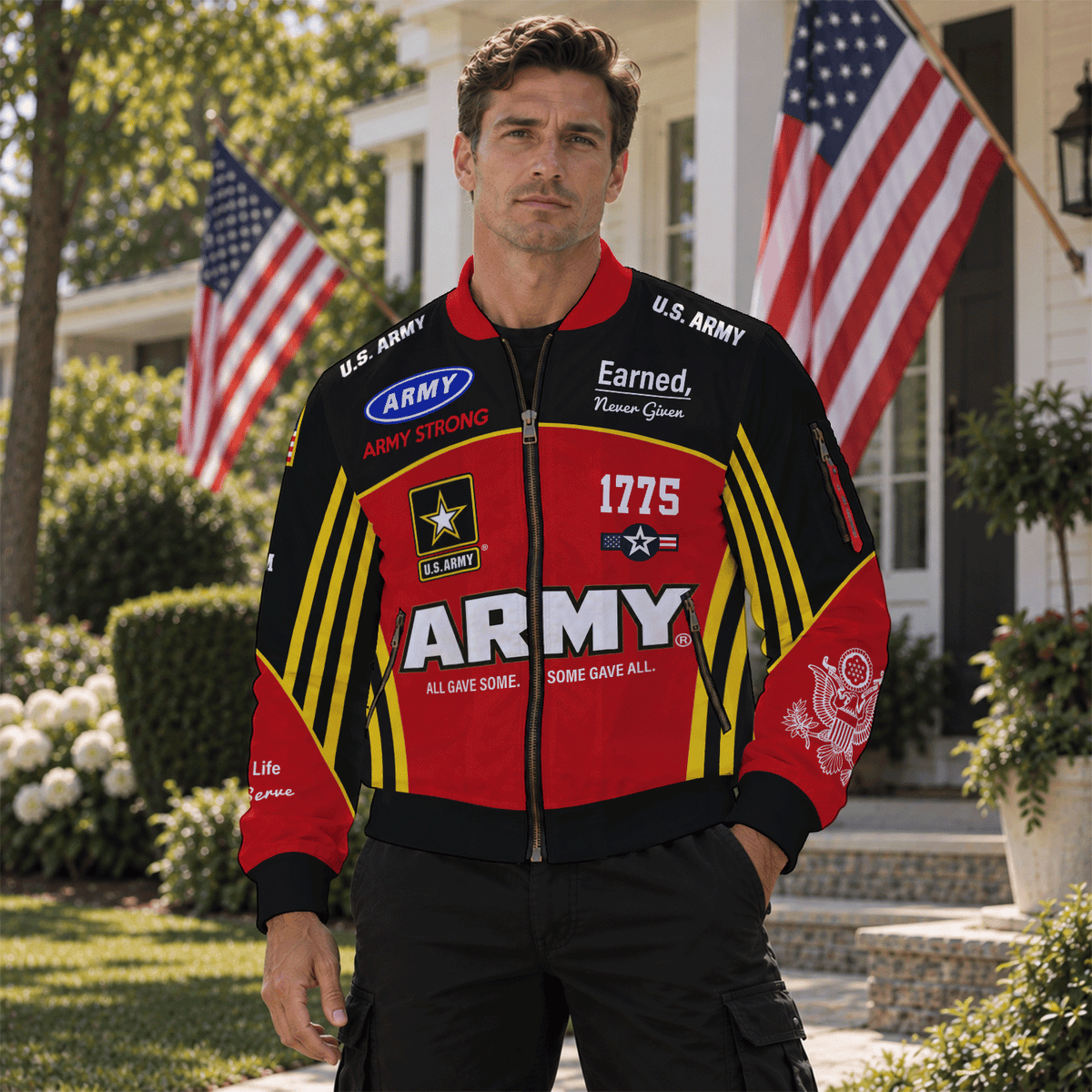 Custom Army Soldier Bomber Jacket with Personalized Text & Military Rank