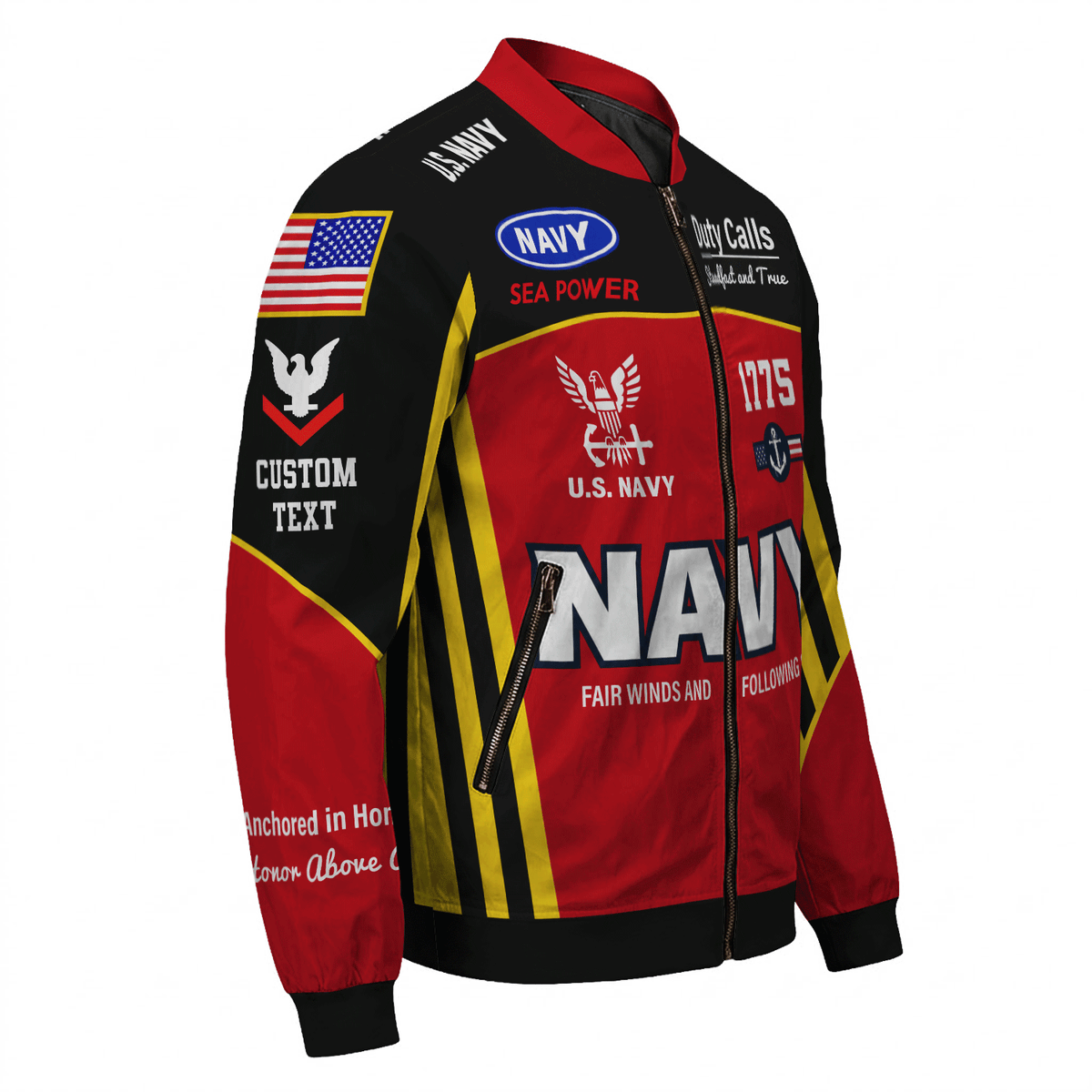 Custom Navy Military Bomber Jacket with Personalized Name & Service Rank