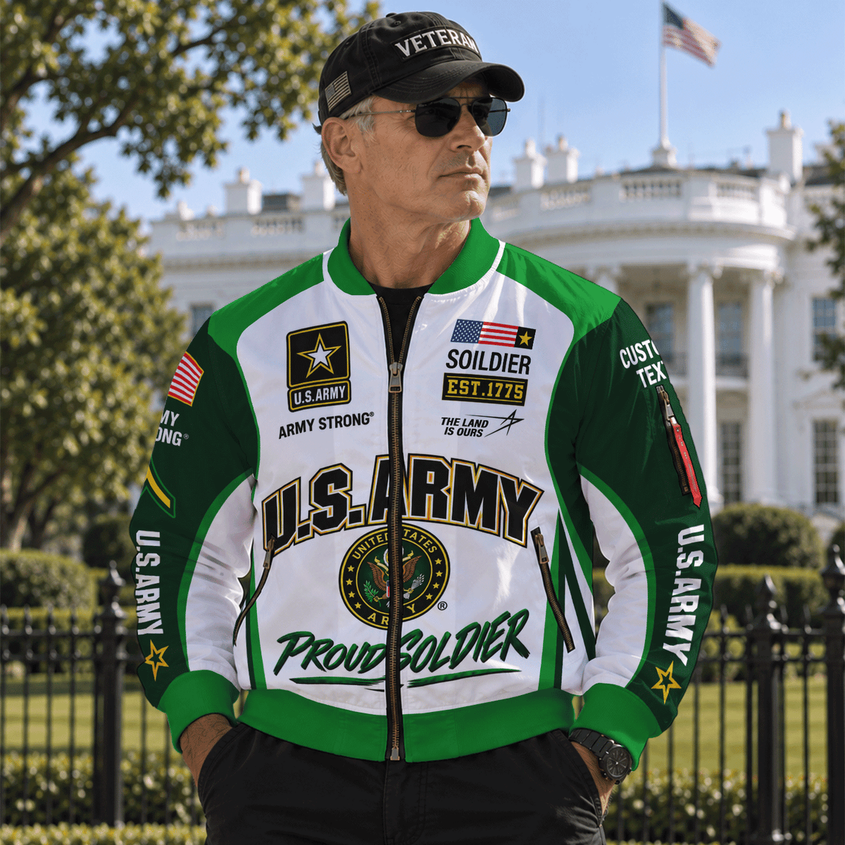 U.S. Army Veteran Jacket Personalized Rank Name All-Over Print Bomber