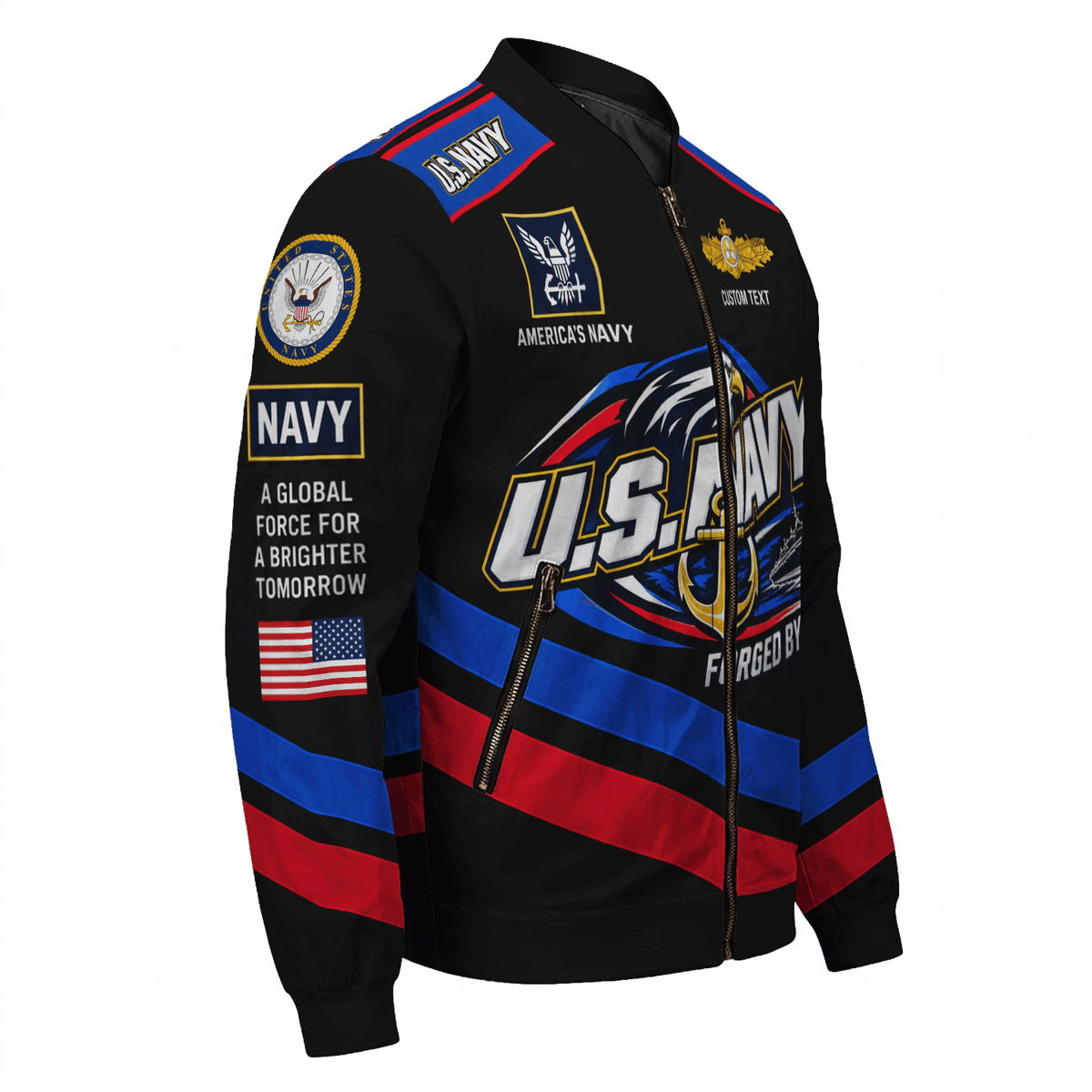 U.S. Navy Veteran All-Over Print Bomber Jacket Custom Rank & Text