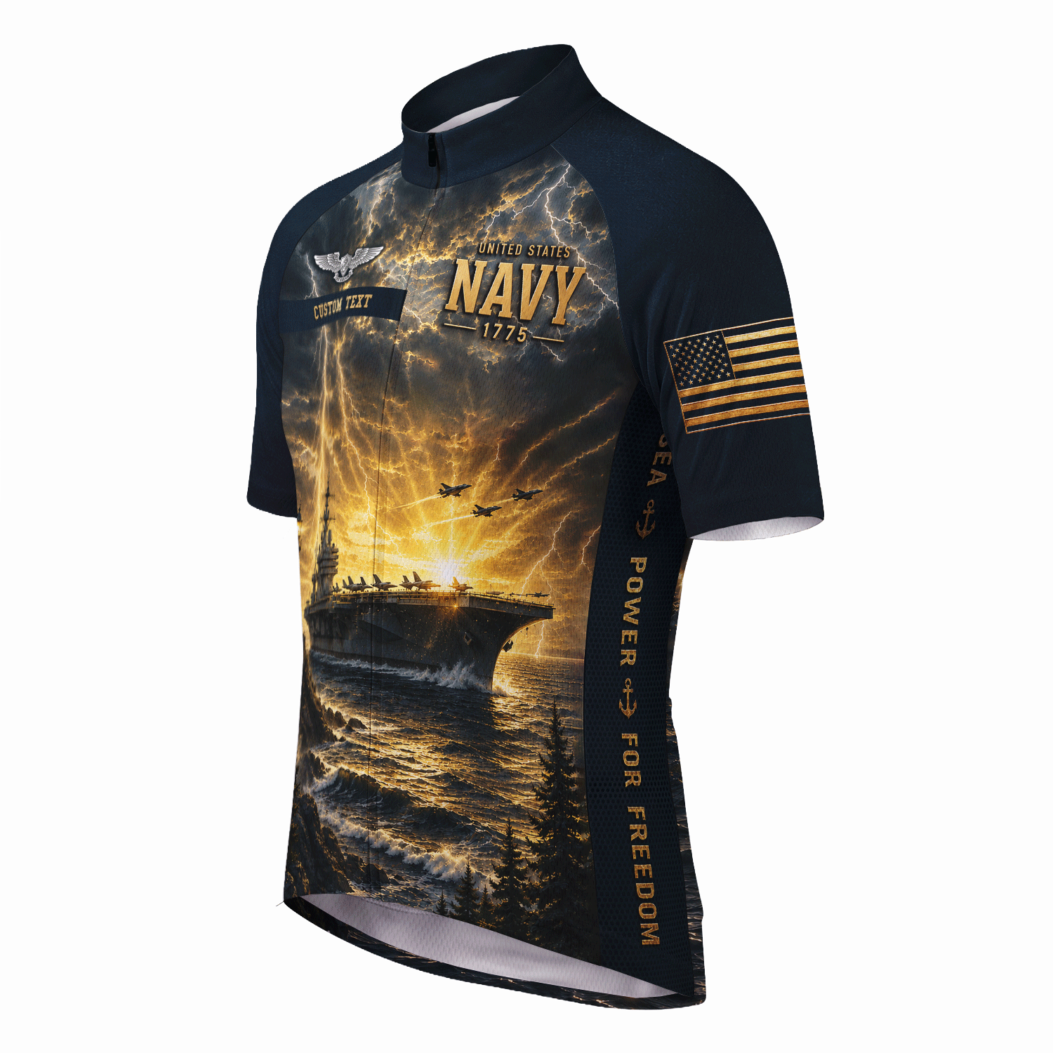 Custom Navy Cycling Jersey Personalized Veteran Name Rank Cycling Shirt