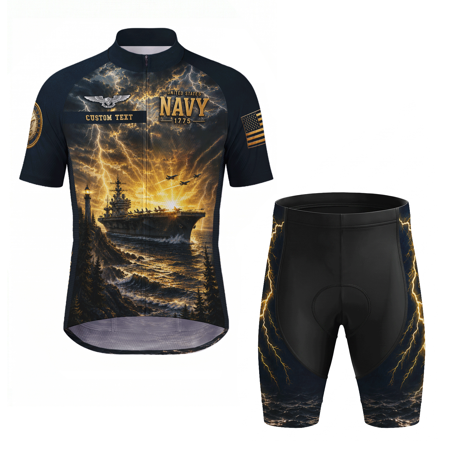 Custom Navy Cycling Jersey Personalized Veteran Name Rank Cycling Shirt