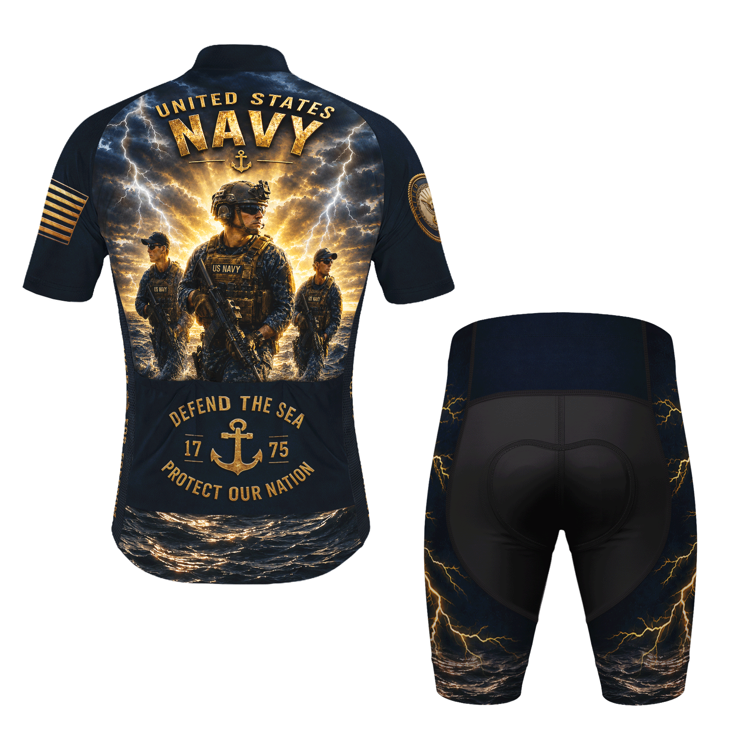 Custom Navy Cycling Jersey Personalized Veteran Name Rank Cycling Shirt