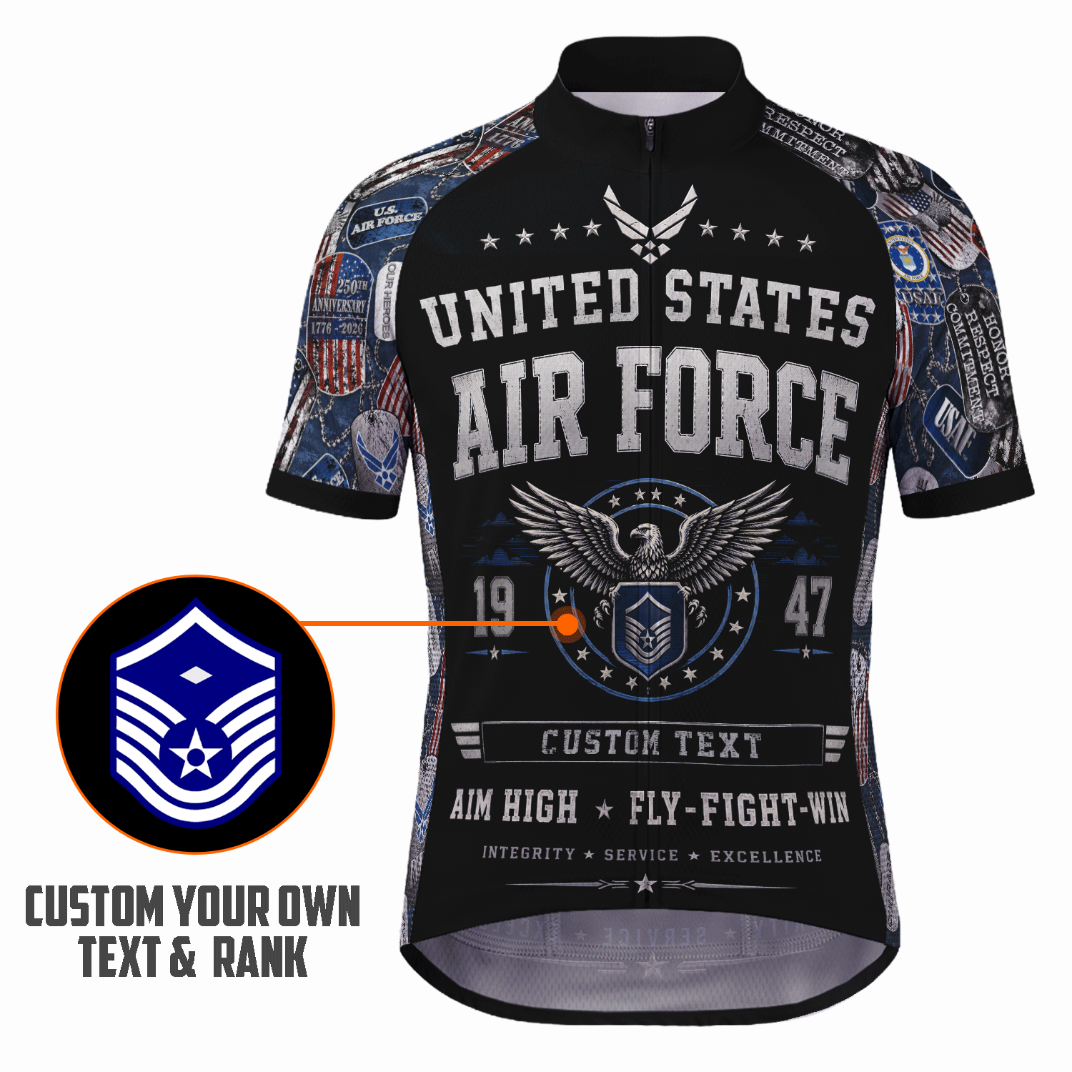 Custom Air Force Cycling Jersey Personalized Veteran Rank Bike Jersey