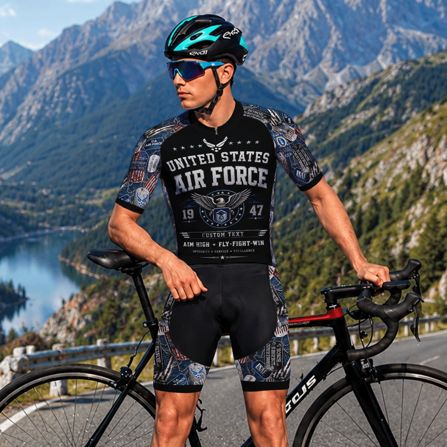 Custom Air Force Cycling Jersey Personalized Veteran Rank Bike Jersey