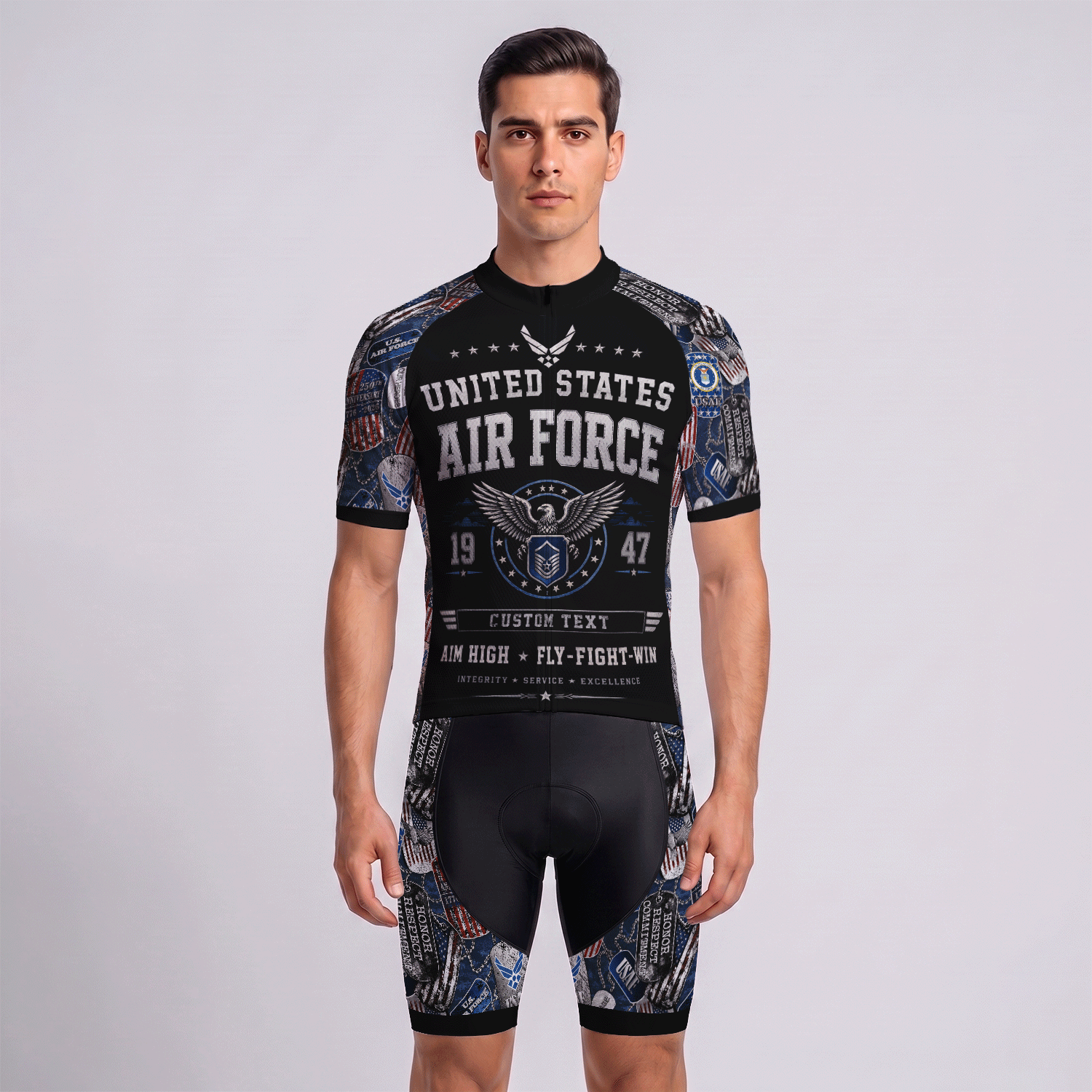 Custom Air Force Cycling Jersey Personalized Veteran Rank Bike Jersey