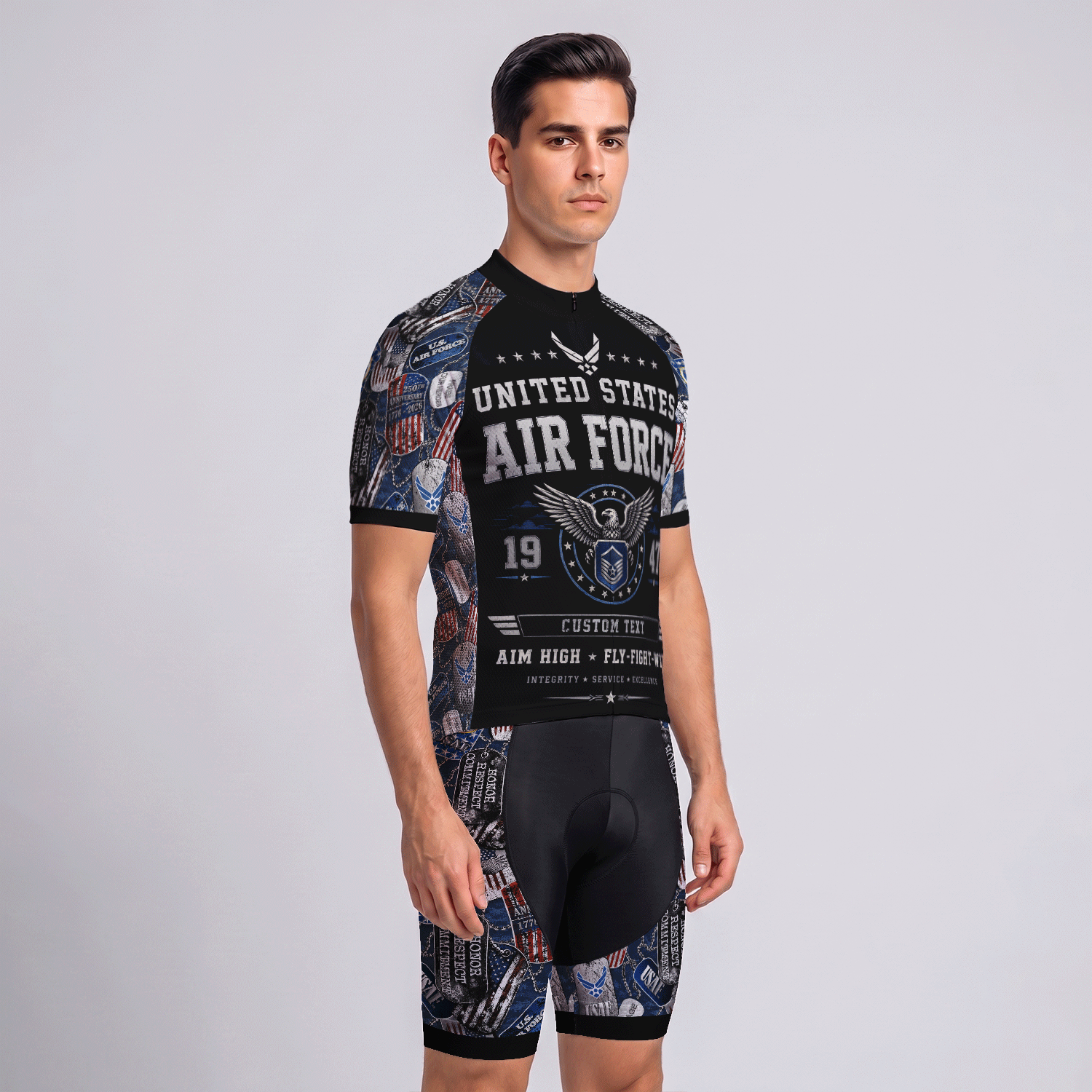 Custom Air Force Cycling Jersey Personalized Veteran Rank Bike Jersey