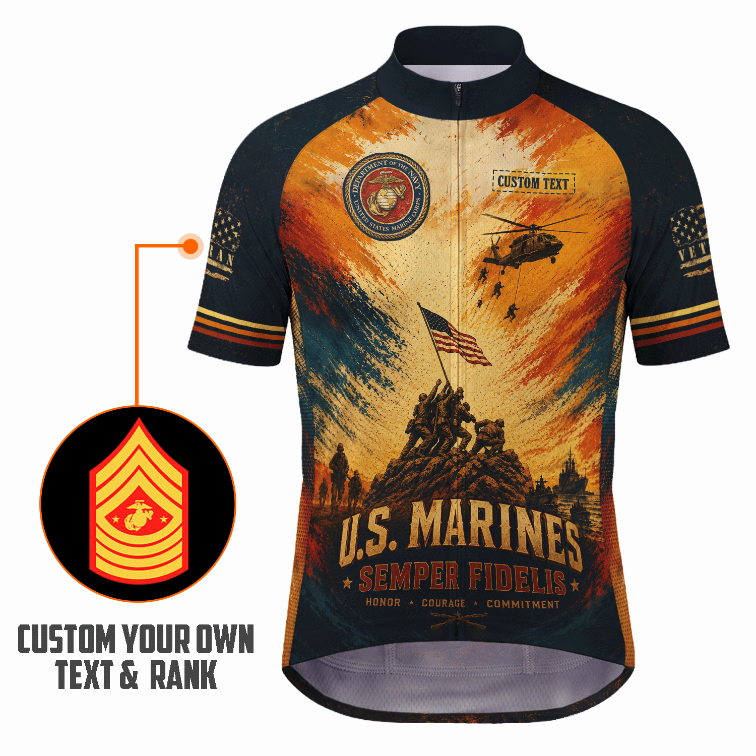 Custom US Marine Cycling Jersey Personalized Marine Veteran Rank Bike Jersey
