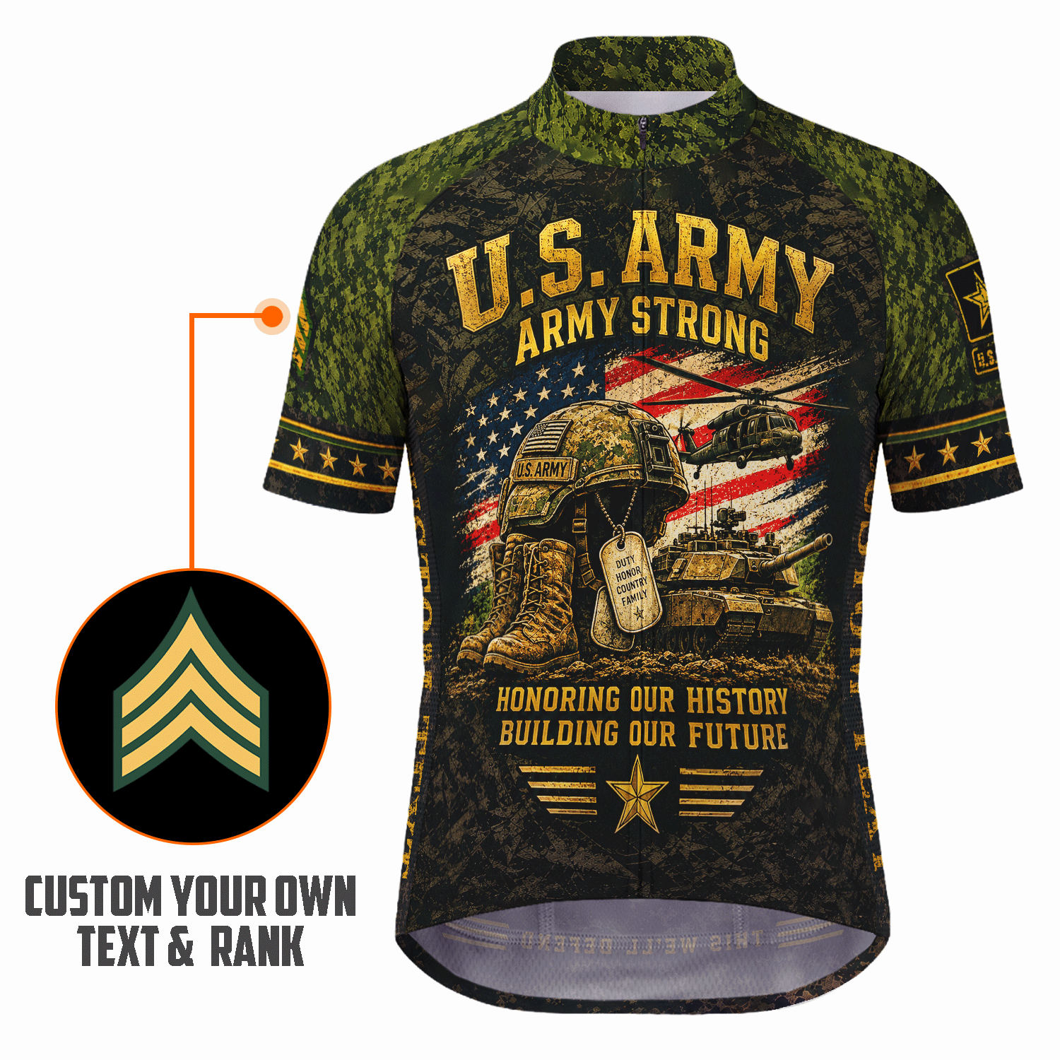 Personalized US Army Cycling Jersey Custom Rank & Name Veteran Gift