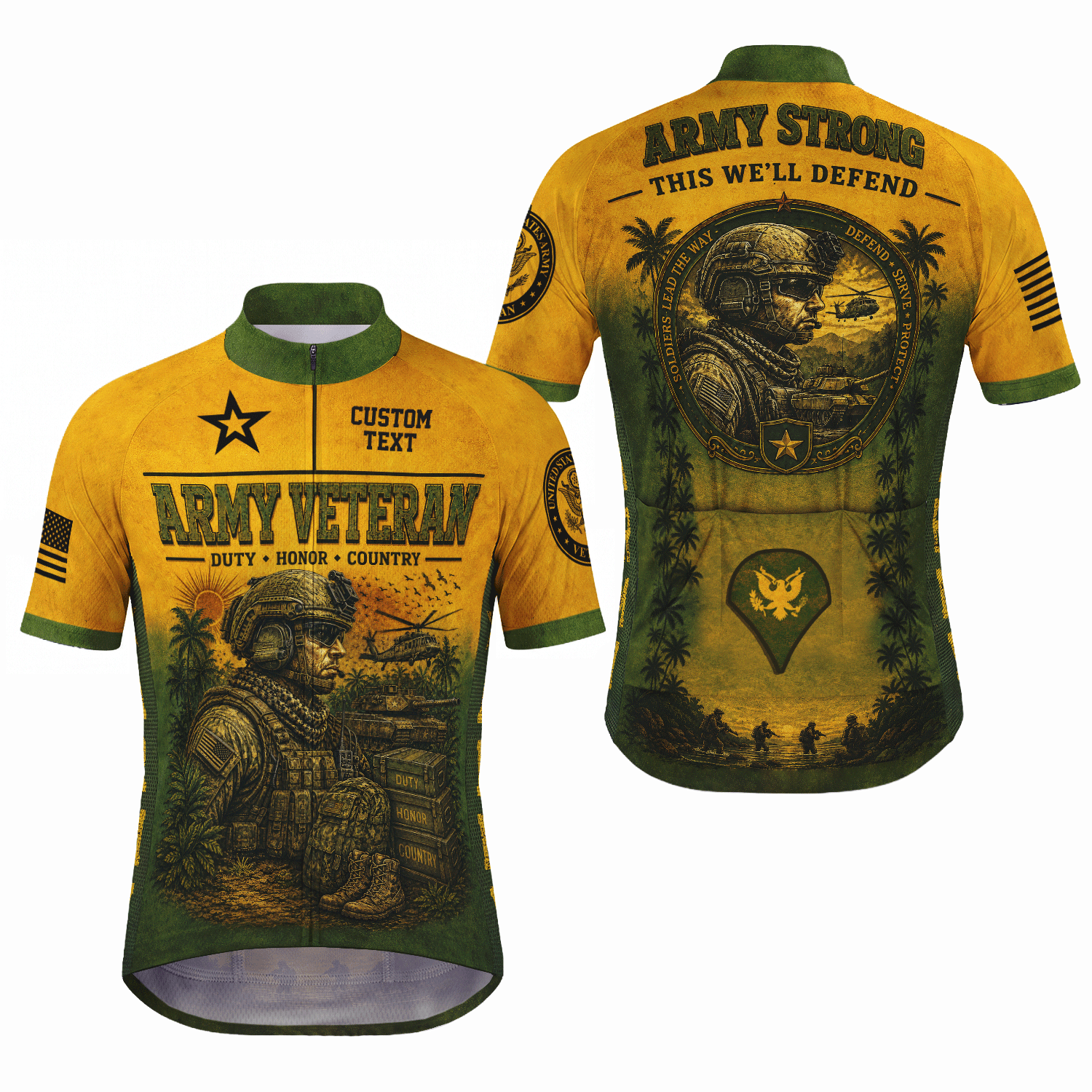 Custom Army Veteran Cycling Jersey Personalized Military Rank & Name Shirt