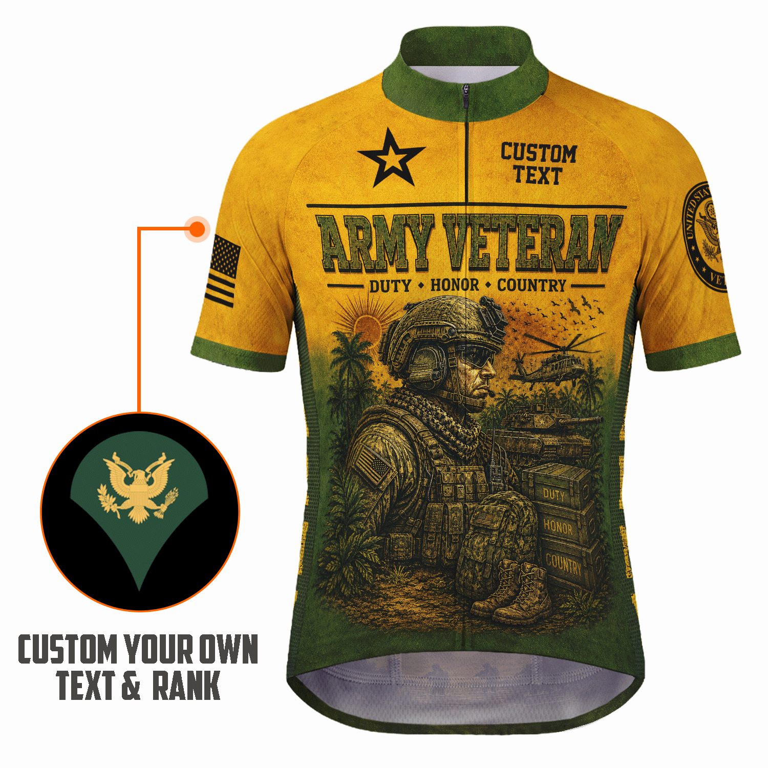 Custom Army Veteran Cycling Jersey Personalized Military Rank & Name Shirt