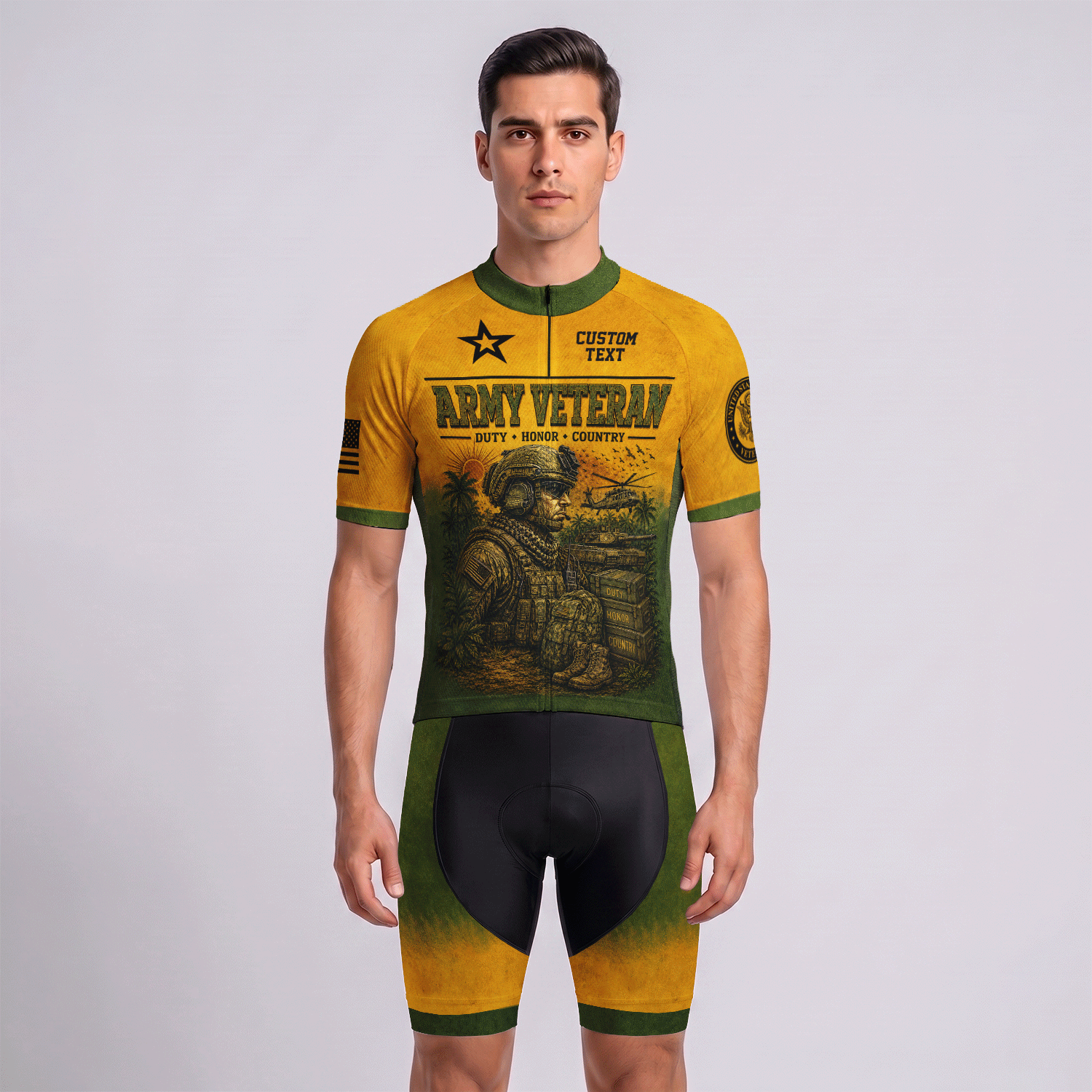 Custom Army Veteran Cycling Jersey Personalized Military Rank & Name Shirt