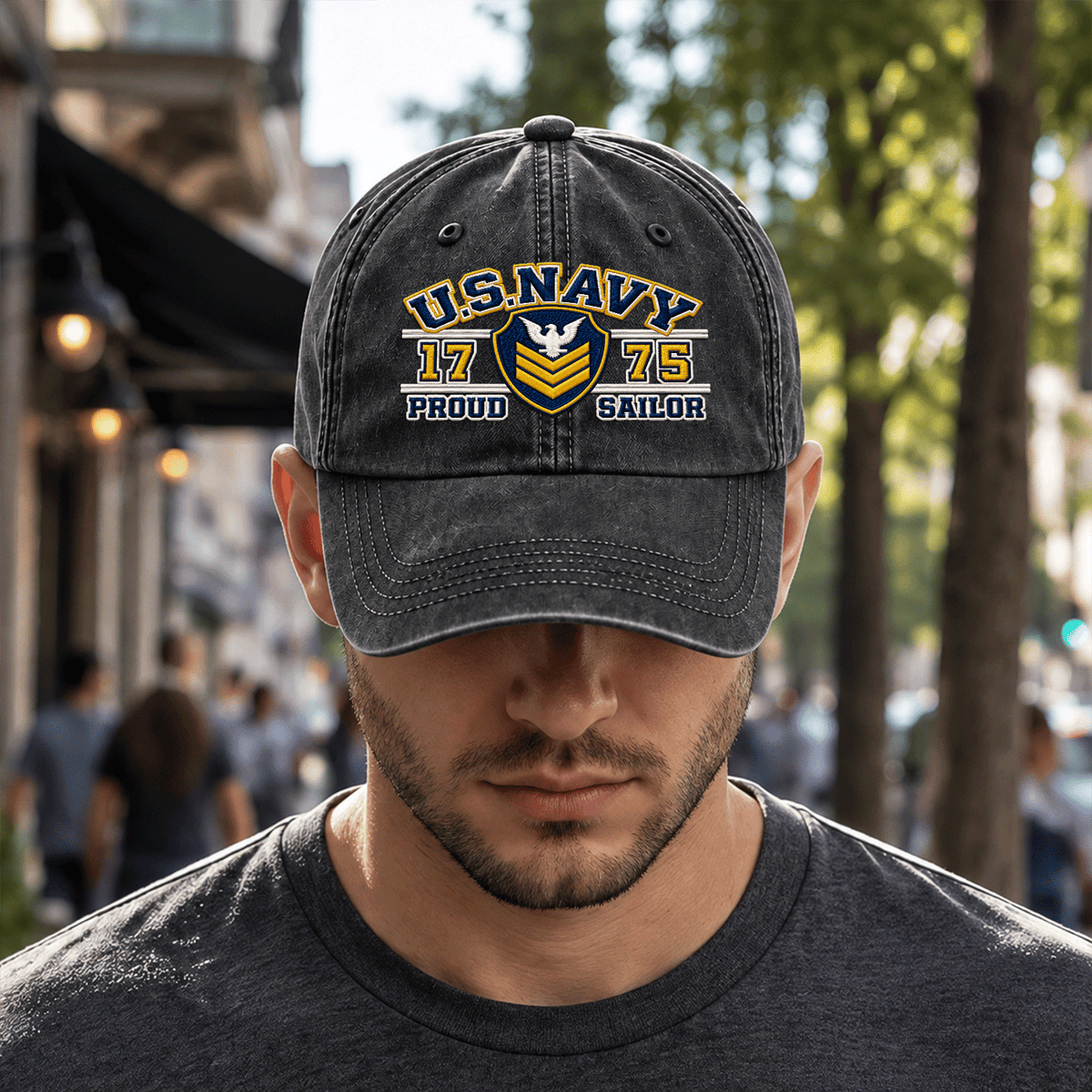 Custom Navy Embroidered Cap Personalized Rank and Custom Text