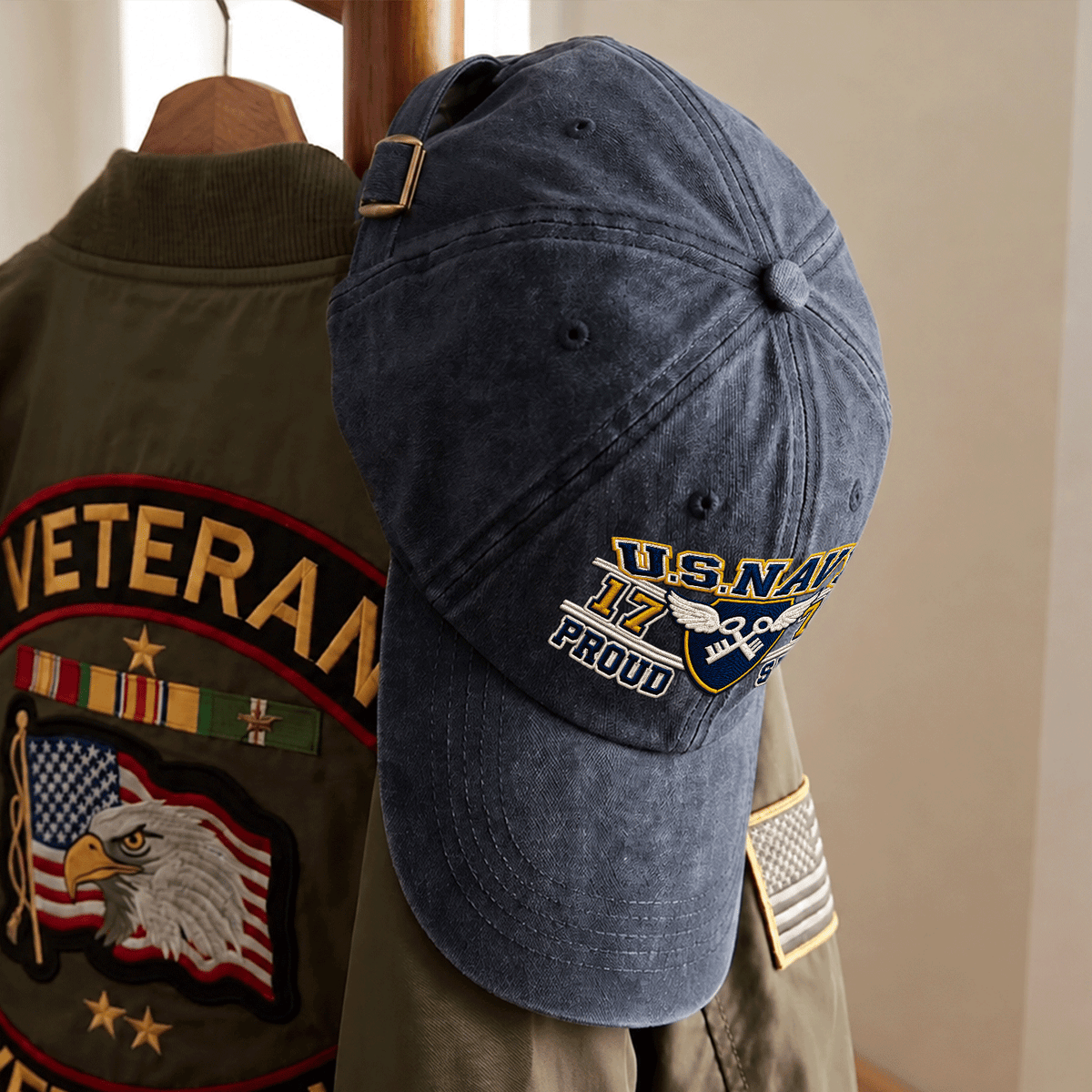 Custom Navy Embroidered Cap Personalized Rank and Custom Text