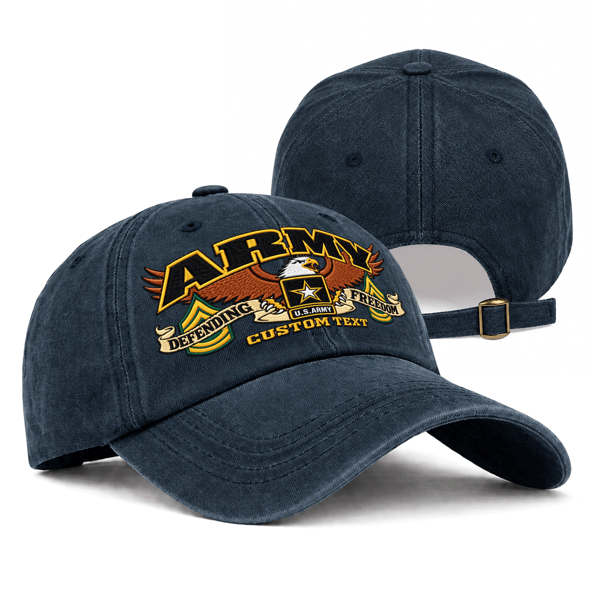 Custom Army Veteran Washed Cap Personalized Military Rank and Text