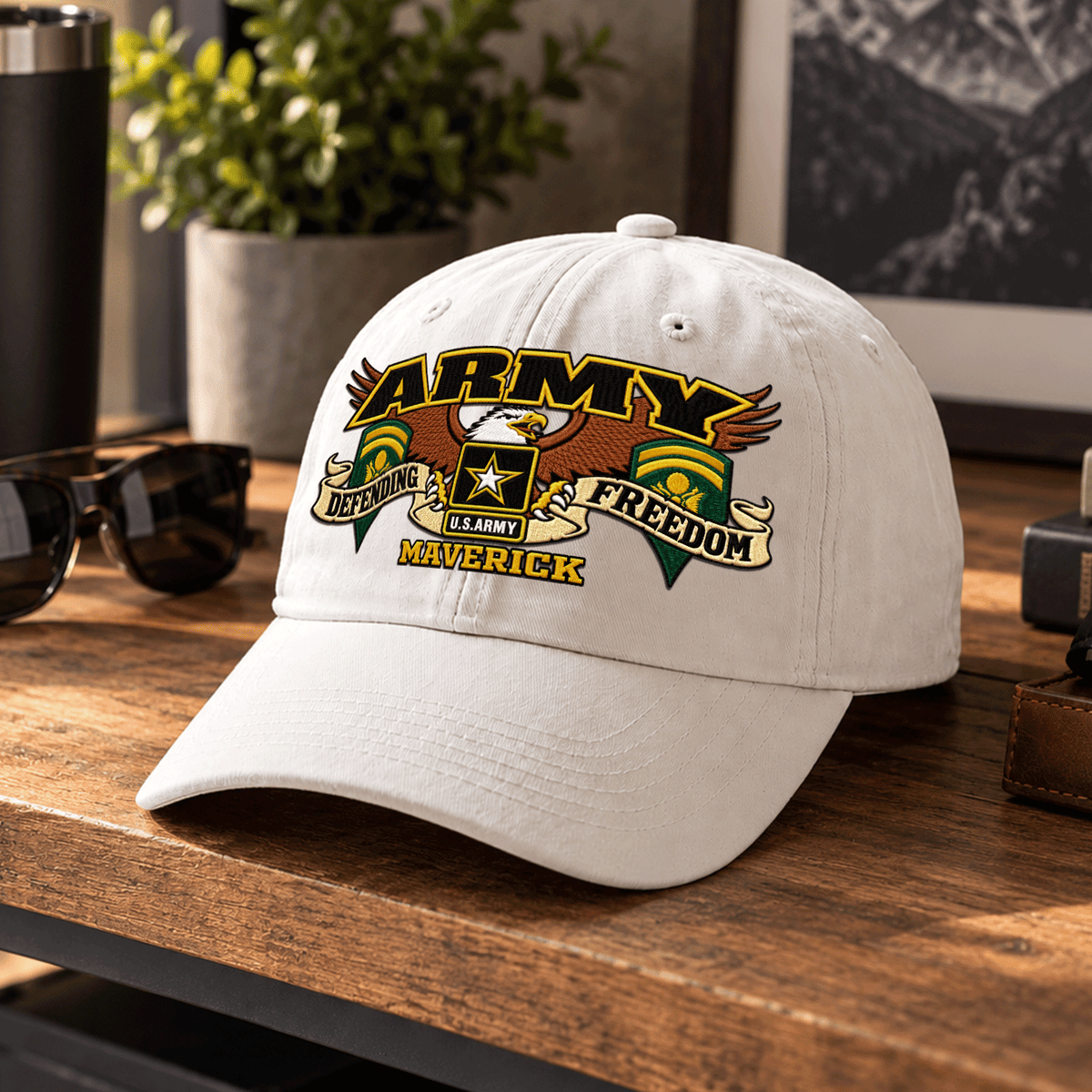 Custom Army Veteran Washed Cap Personalized Military Rank and Text