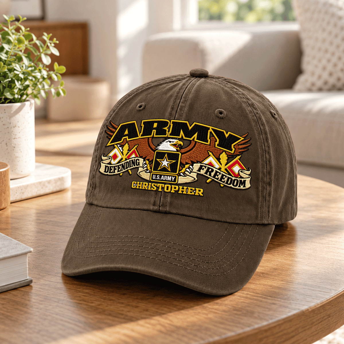 Custom Army Veteran Washed Cap Personalized Military Rank and Text