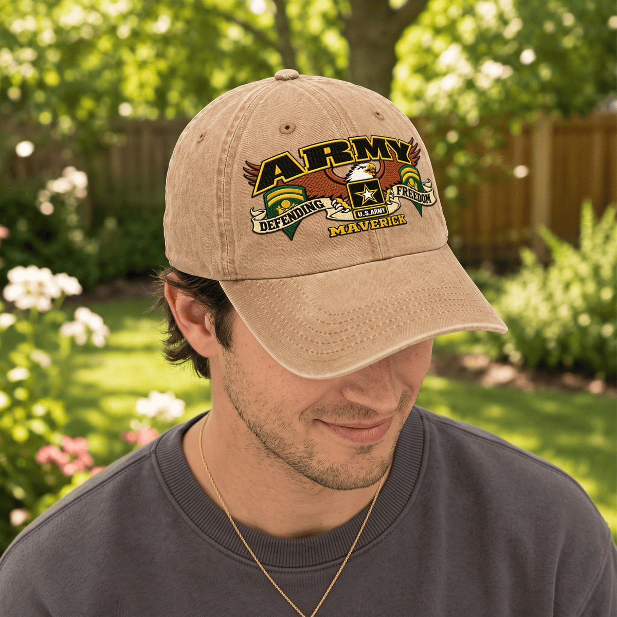 Custom Army Veteran Washed Cap Personalized Military Rank and Text