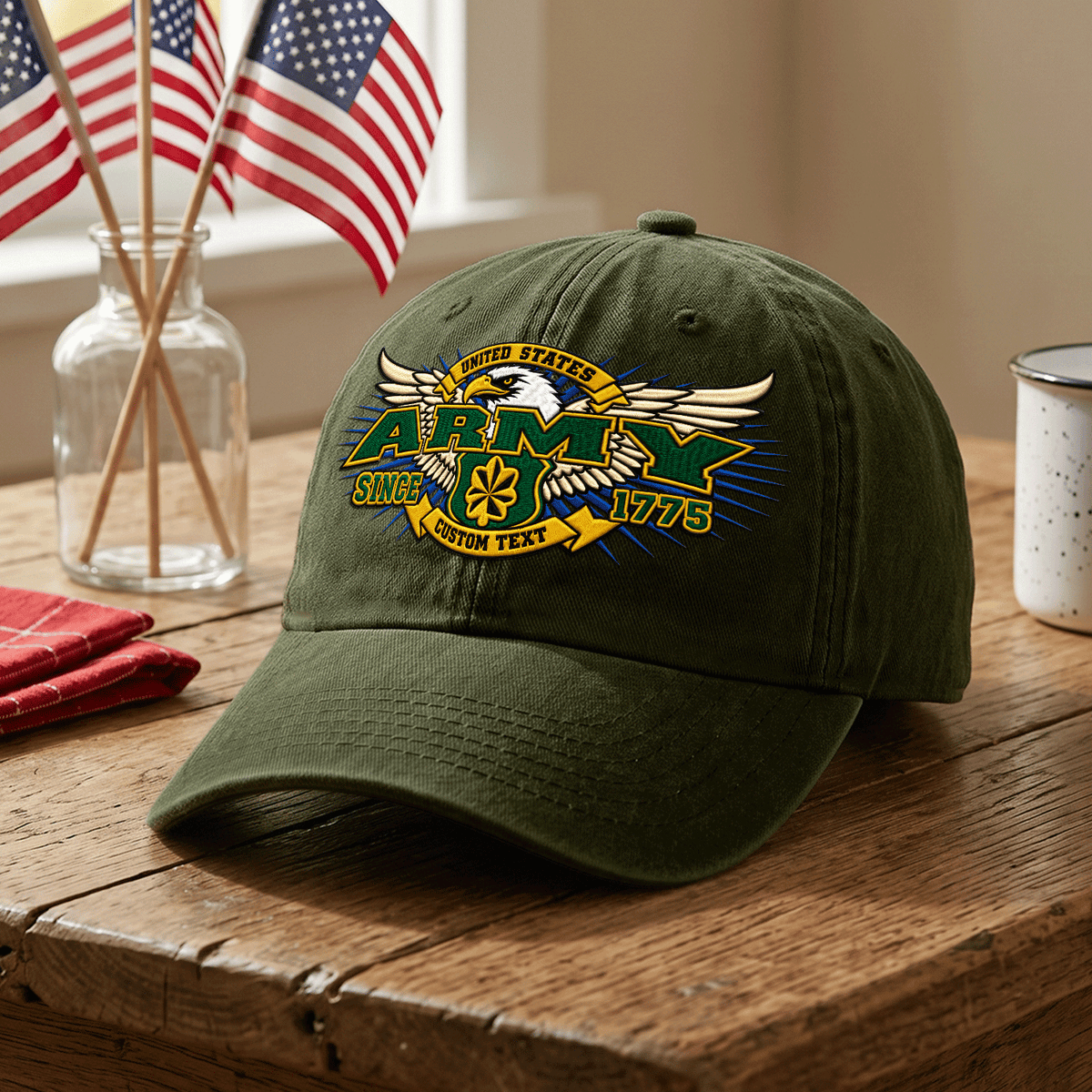 Personalized U.S. Army Cotton Cap Custom Rank and Text