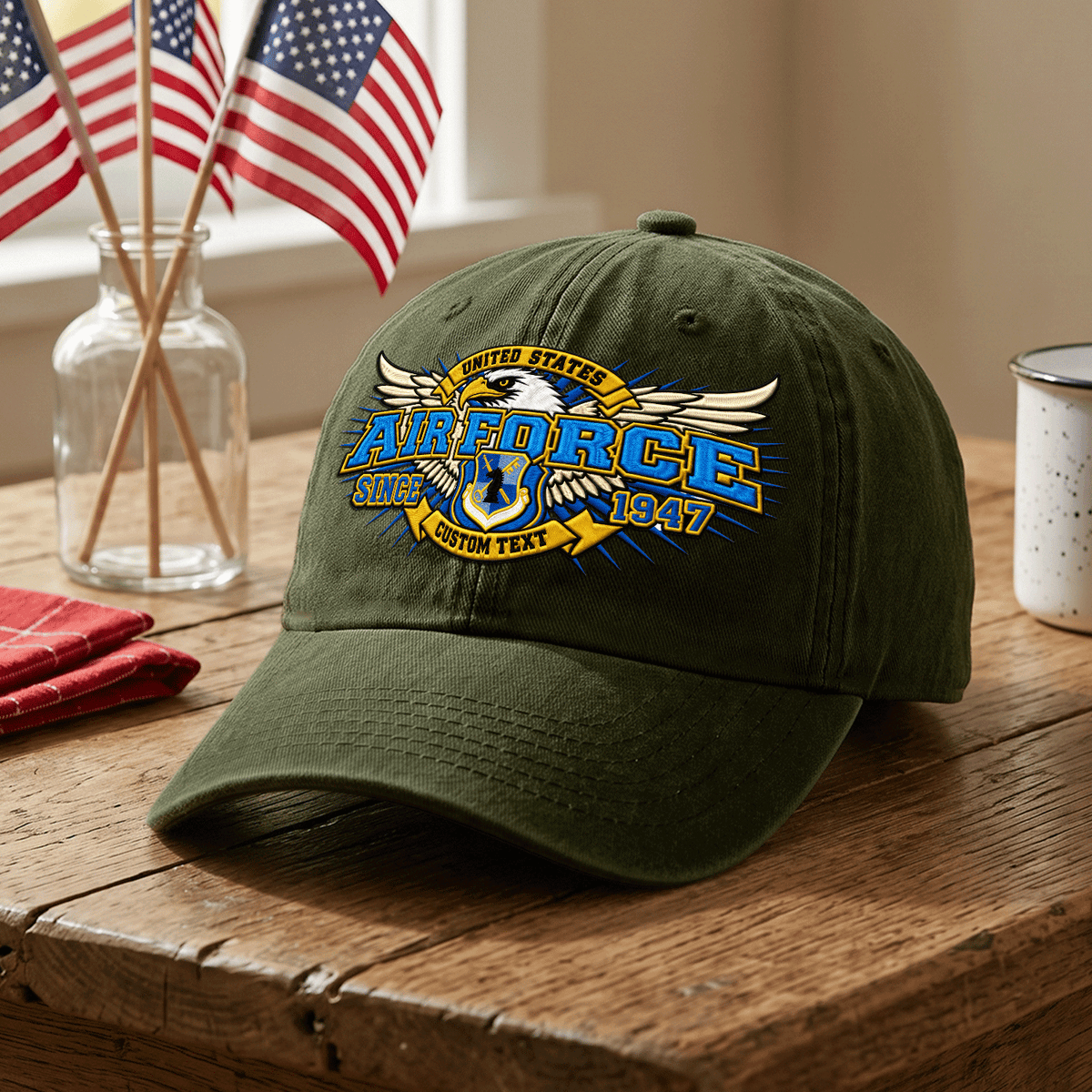 Custom Air Force Embroidered Cap Personalized Rank and Custom Text