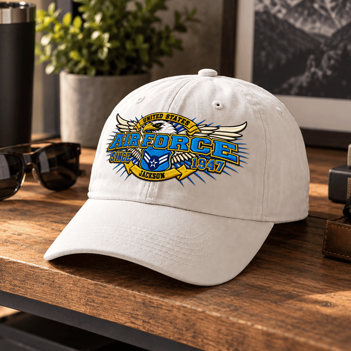 Custom Air Force Embroidered Cap Personalized Rank and Custom Text