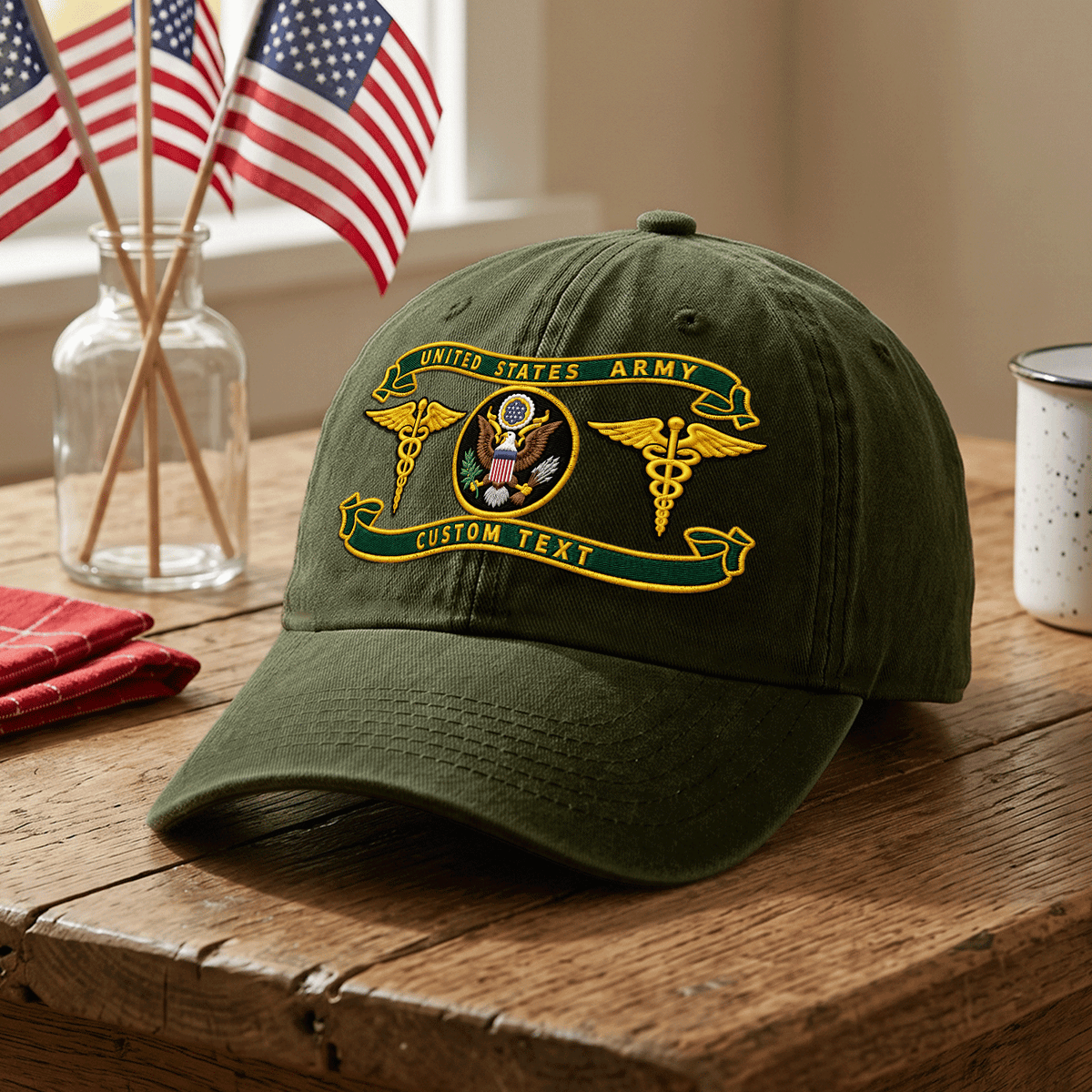 U.S. Army Washed Cap Personalized Rank Text Military Gift