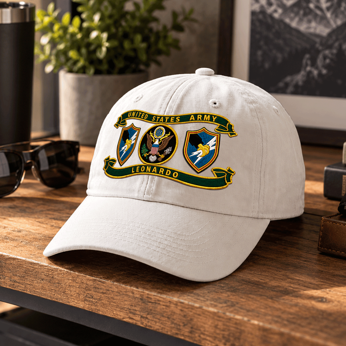 U.S. Army Washed Cap Personalized Rank Text Military Gift