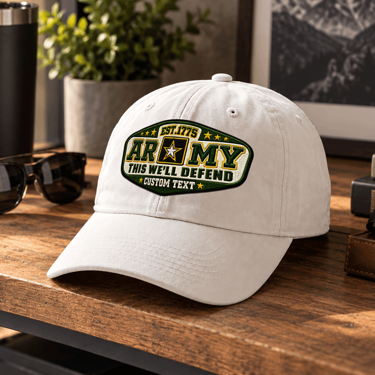 Custom Army Embroidered Cap Personalized Rank and Custom Text