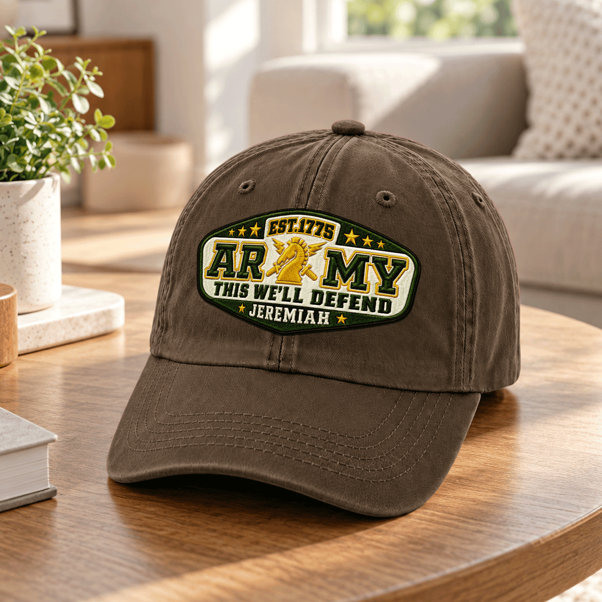 Custom Army Embroidered Cap Personalized Rank and Custom Text
