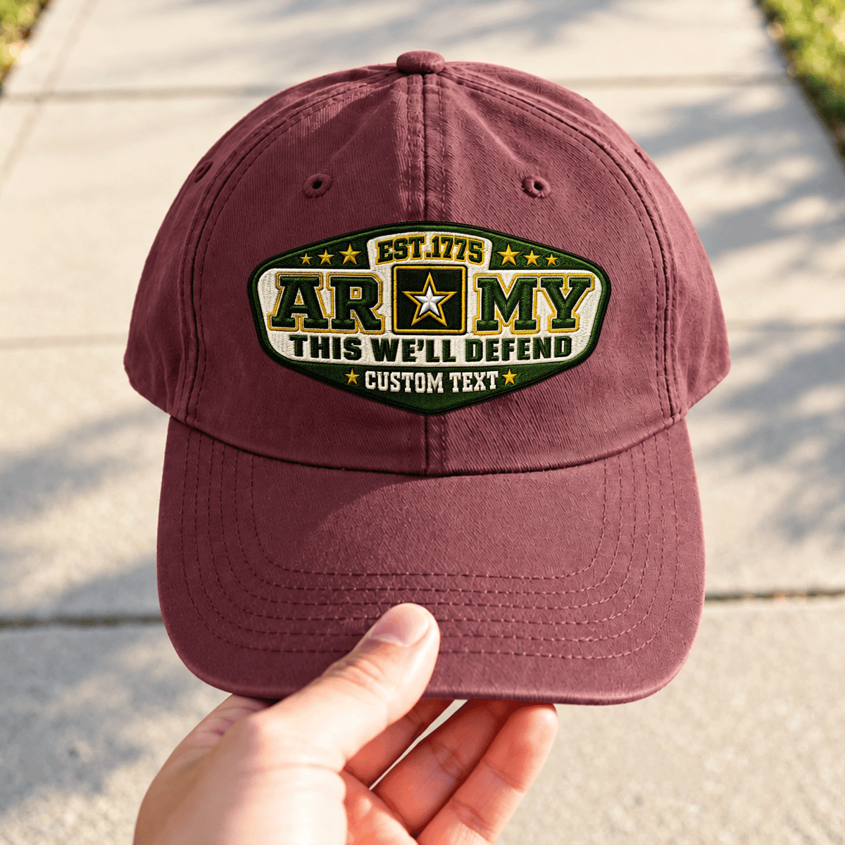 Custom Army Embroidered Cap Personalized Rank and Custom Text