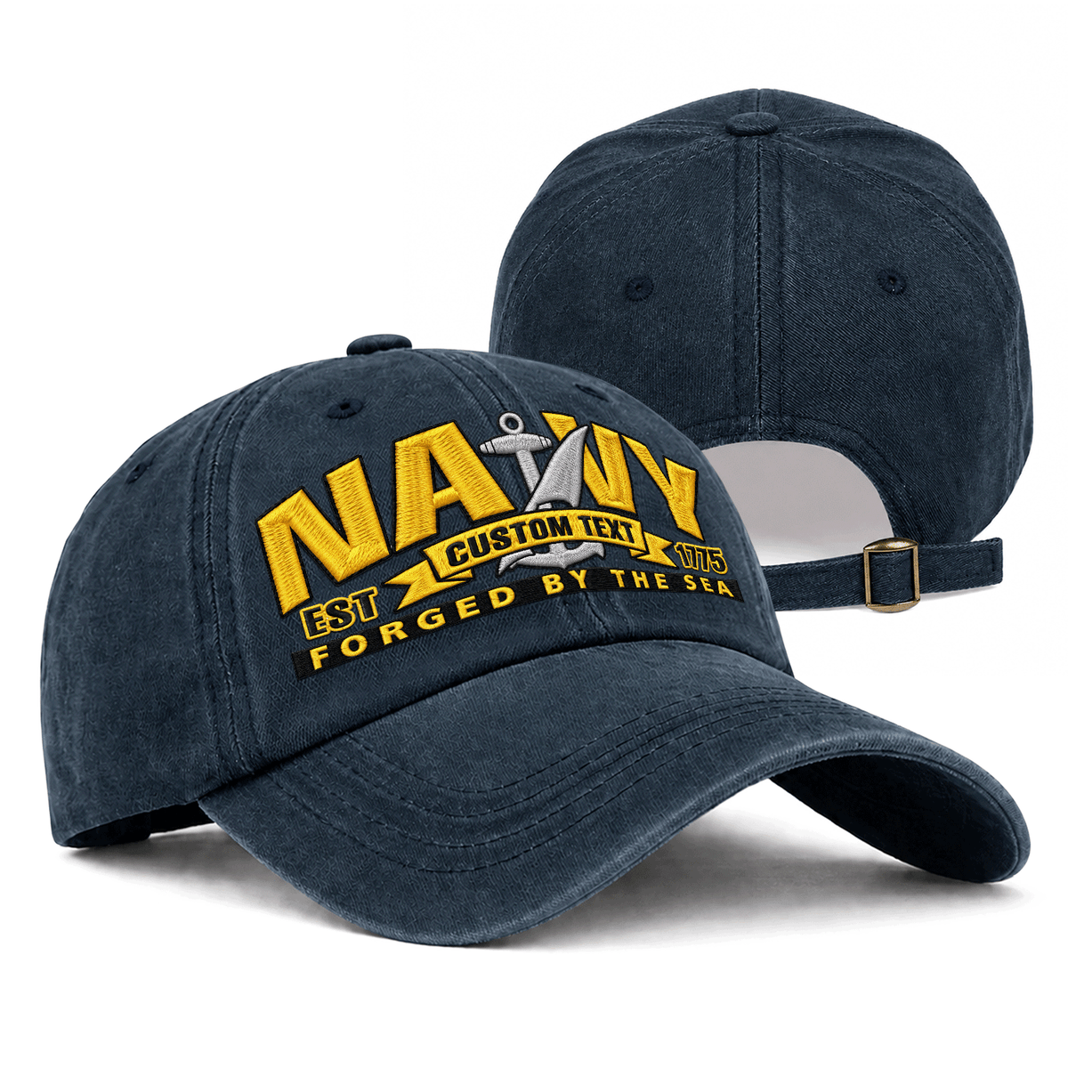 U.S. Navy Embroidered Cap Custom Rank Text Veteran Gift