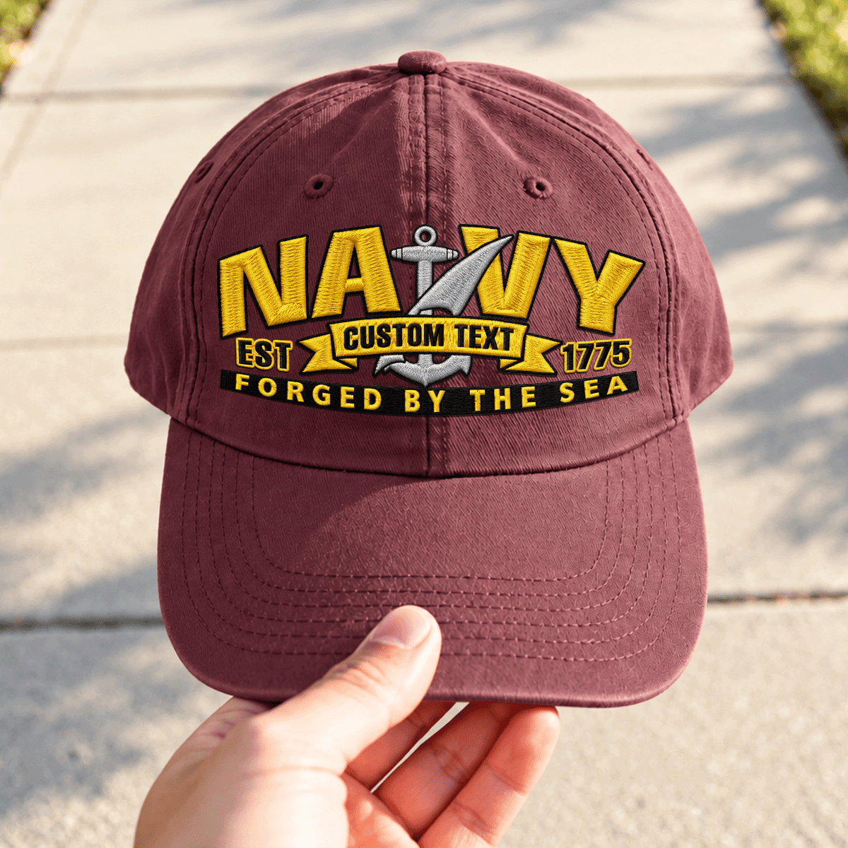 U.S. Navy Embroidered Cap Custom Rank Text Veteran Gift