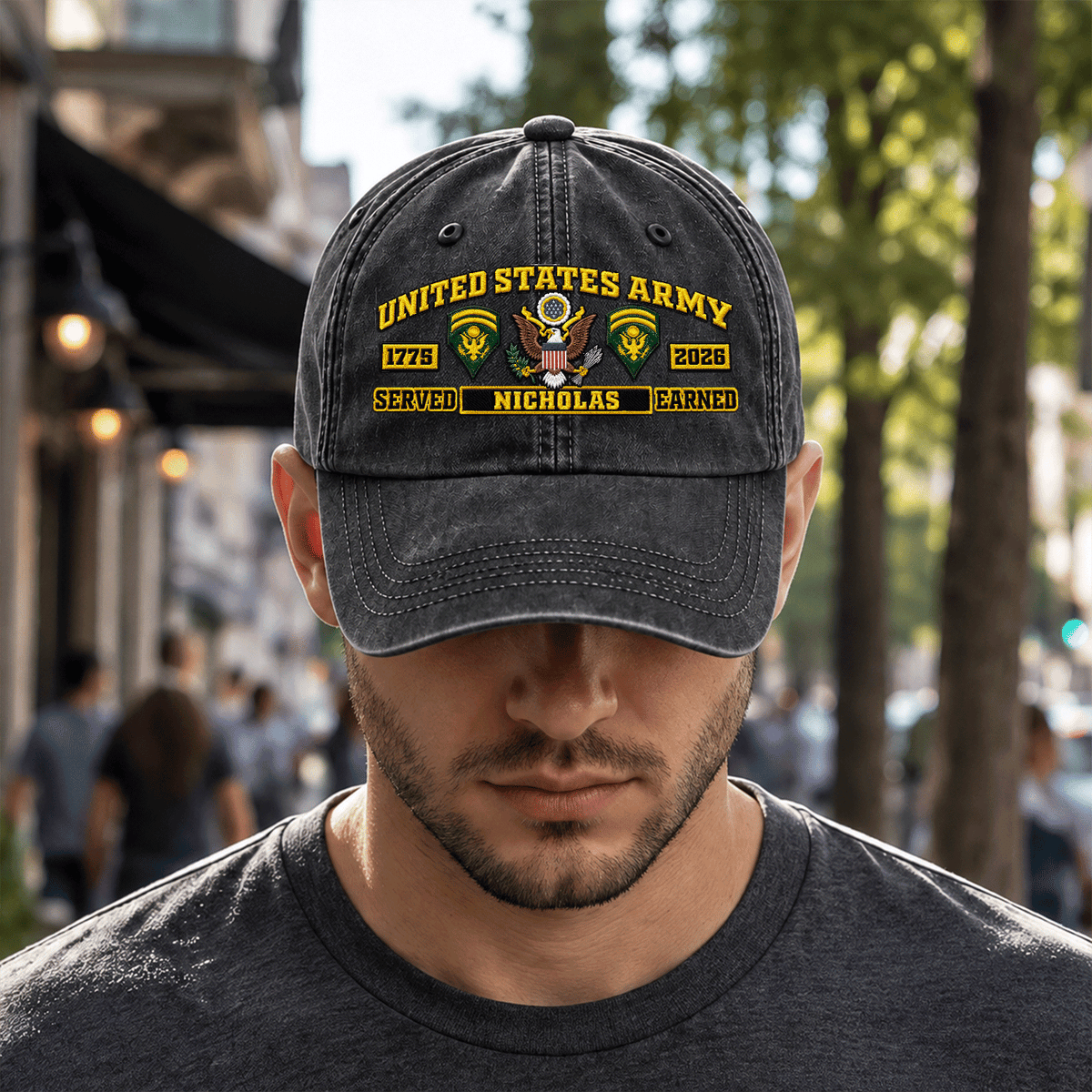 Personalized Army Washed Hat Custom Military Rank and Text