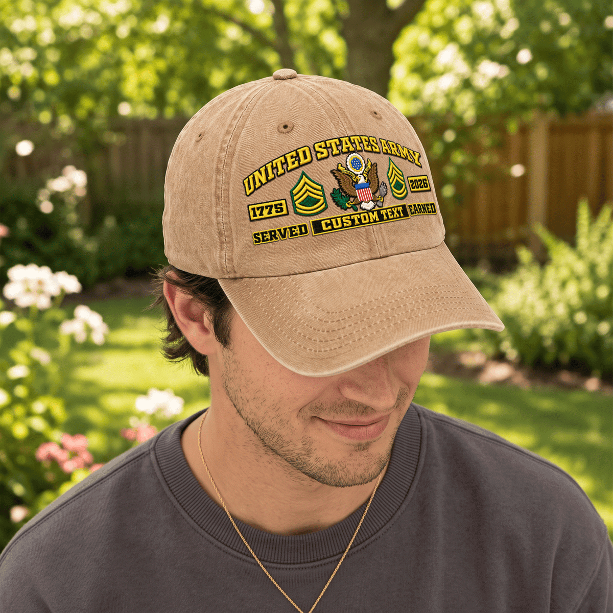 Personalized Army Washed Hat Custom Military Rank and Text