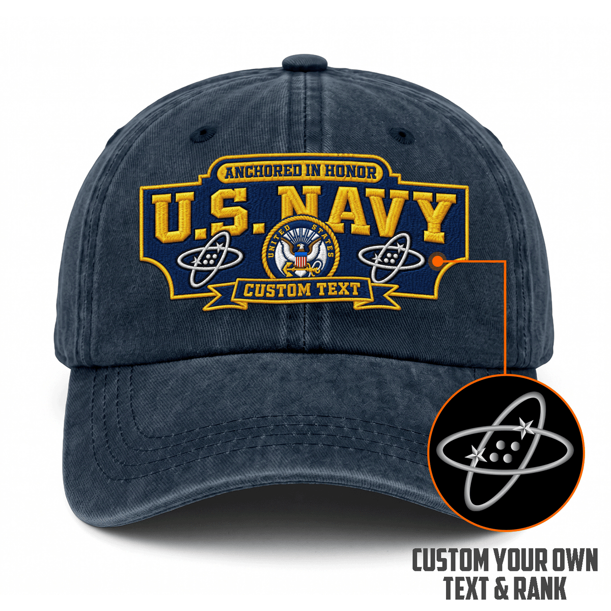 Custom U.S. Navy Washed Cap Personalized Military Rank and Text