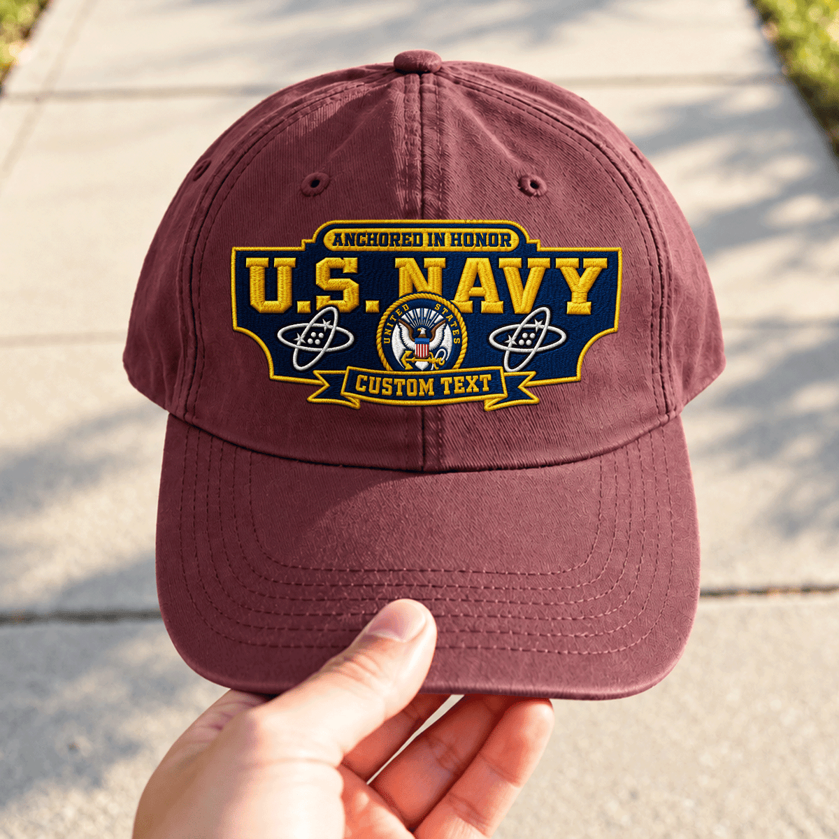Custom U.S. Navy Washed Cap Personalized Military Rank and Text