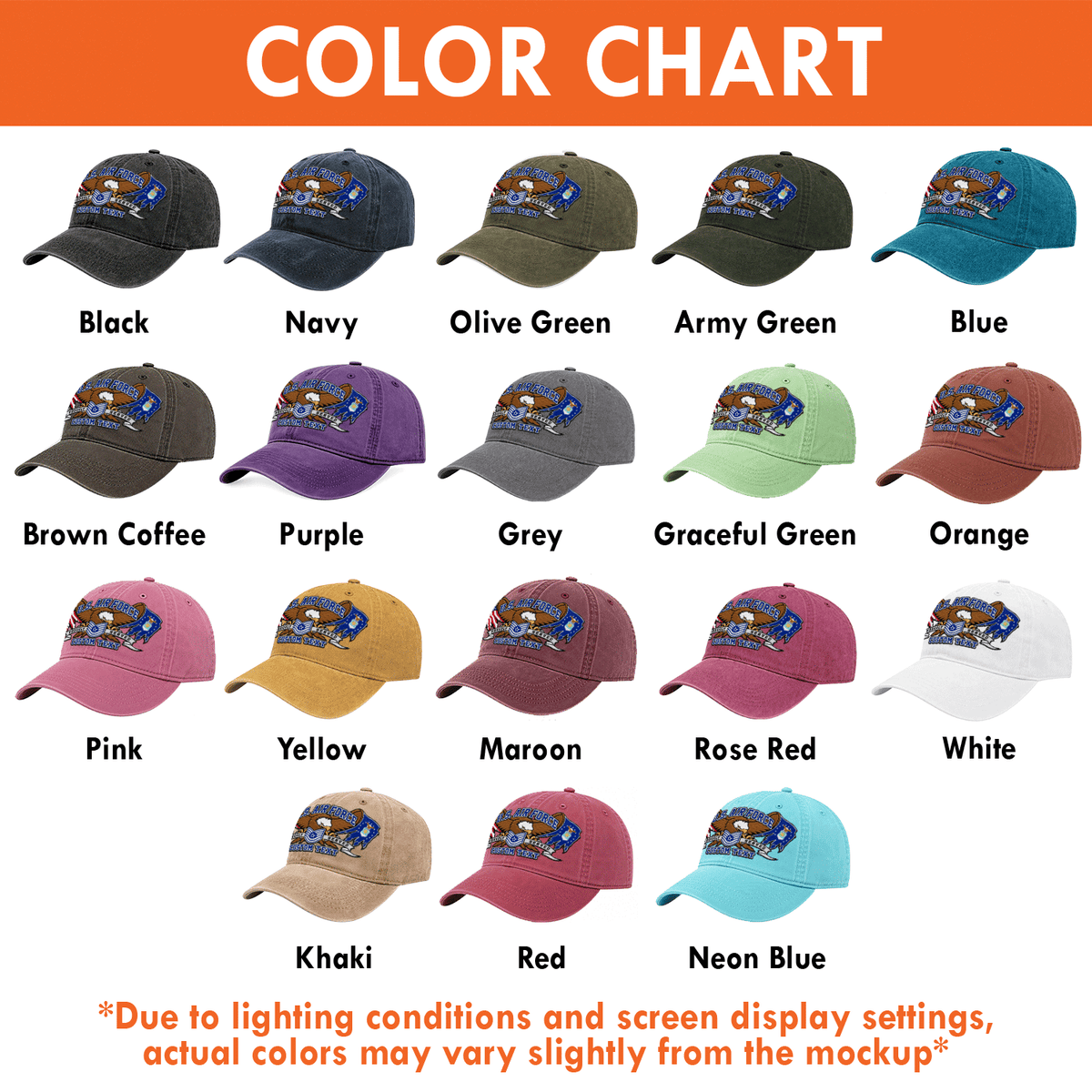 Personalized Air Force Washed Hat Custom Military Rank and Text