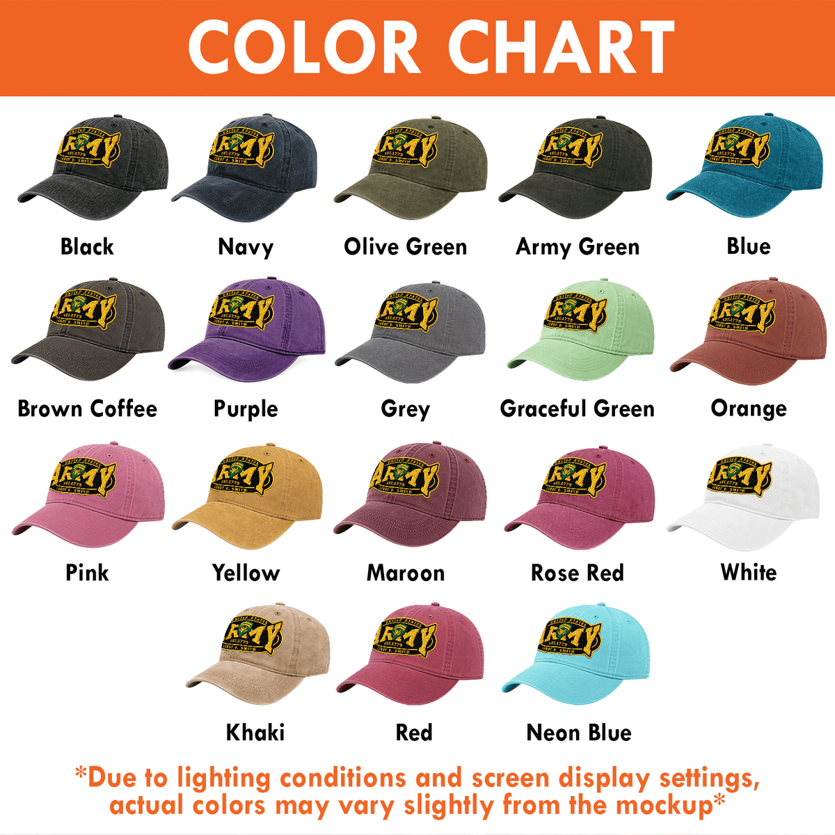 Personalized Military Washed Cap U.S. Army Custom Rank and Text
