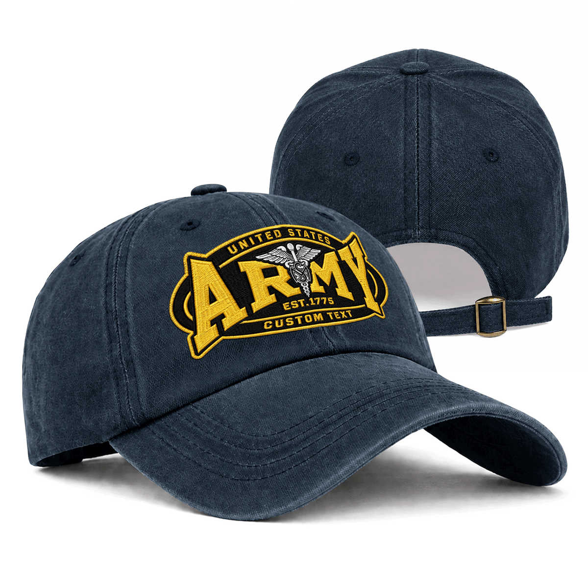 Personalized Military Washed Cap U.S. Army Custom Rank and Text