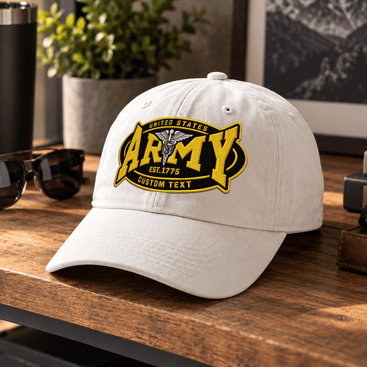 Personalized Military Washed Cap U.S. Army Custom Rank and Text