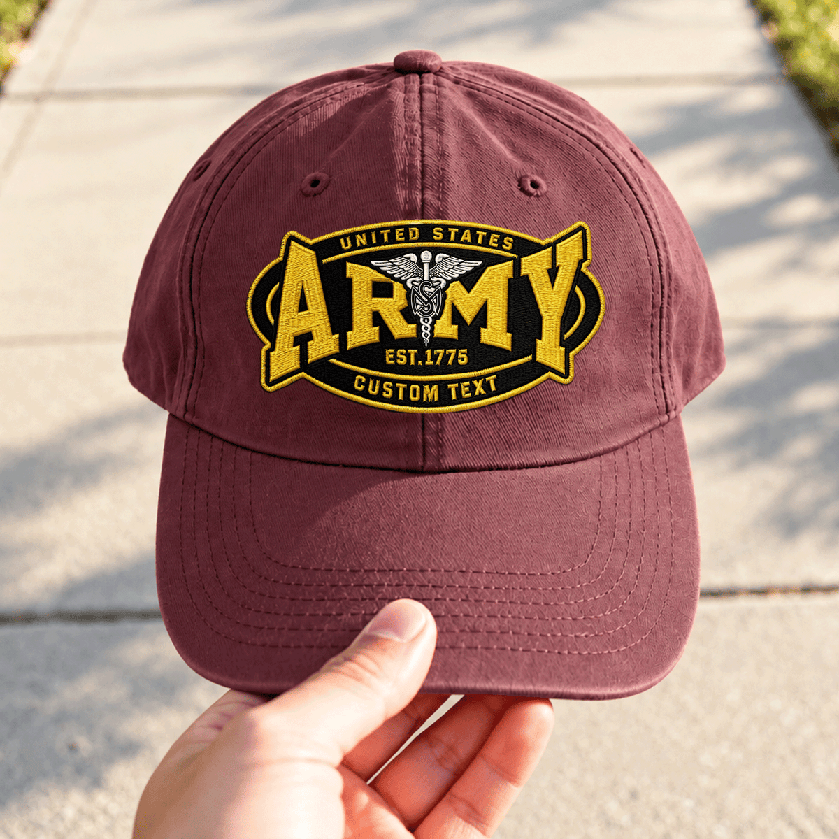 Personalized Military Washed Cap U.S. Army Custom Rank and Text