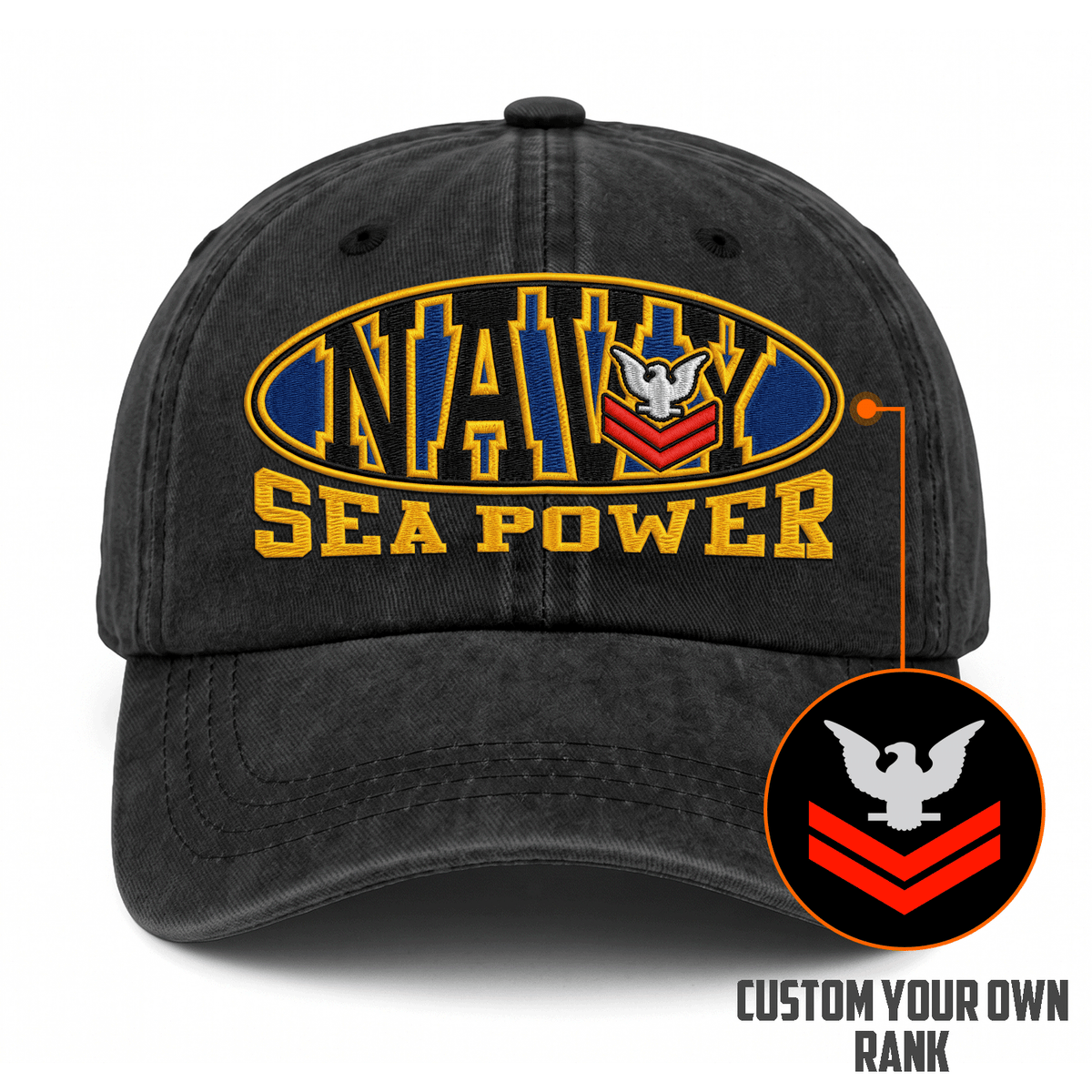 U.S. Navy Washed Cotton Cap Personalized Rank and Custom Text