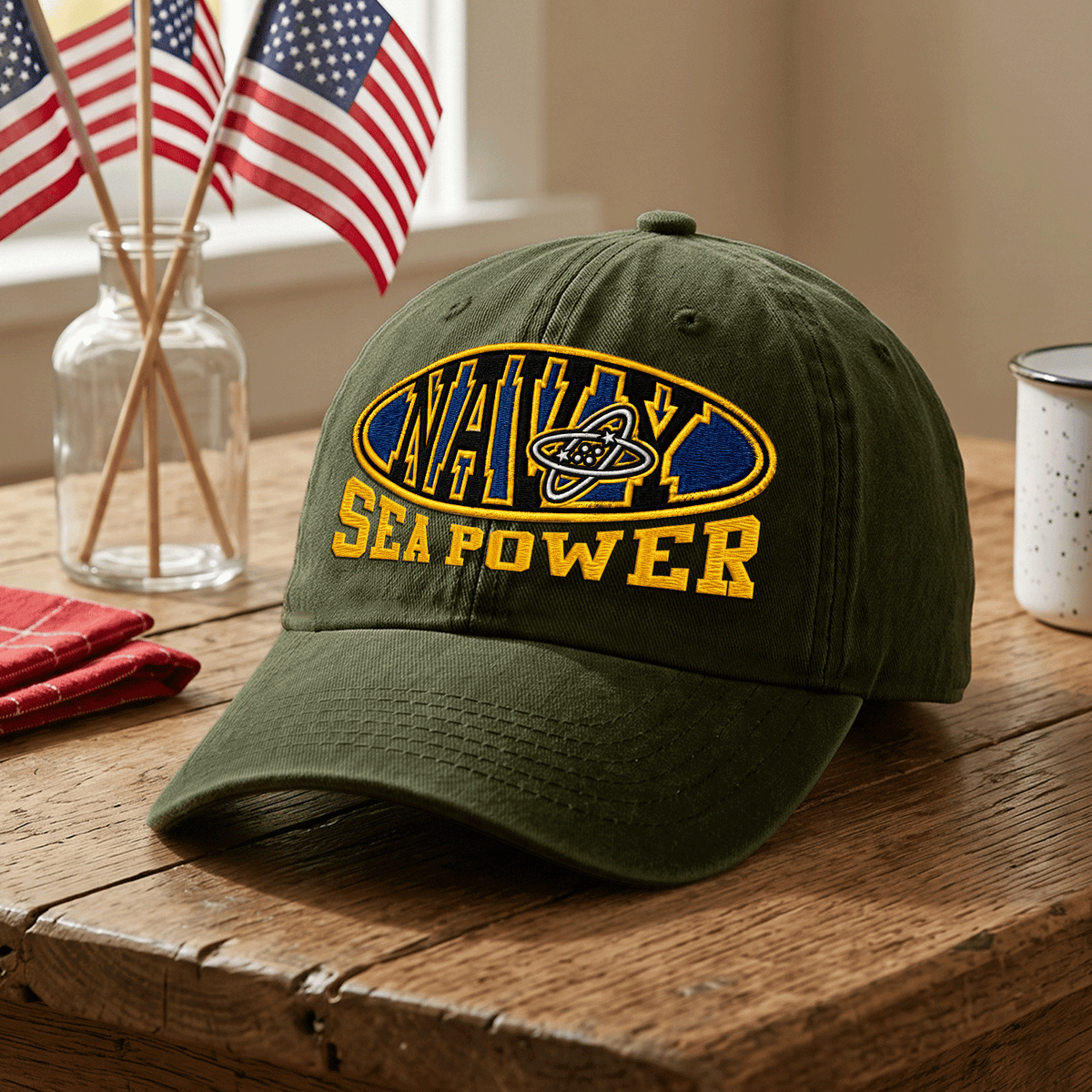 U.S. Navy Washed Cotton Cap Personalized Rank and Custom Text