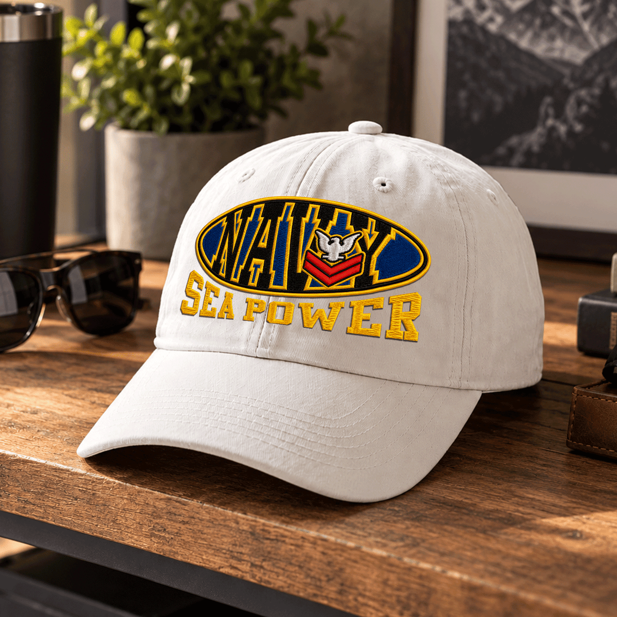 U.S. Navy Washed Cotton Cap Personalized Rank and Custom Text
