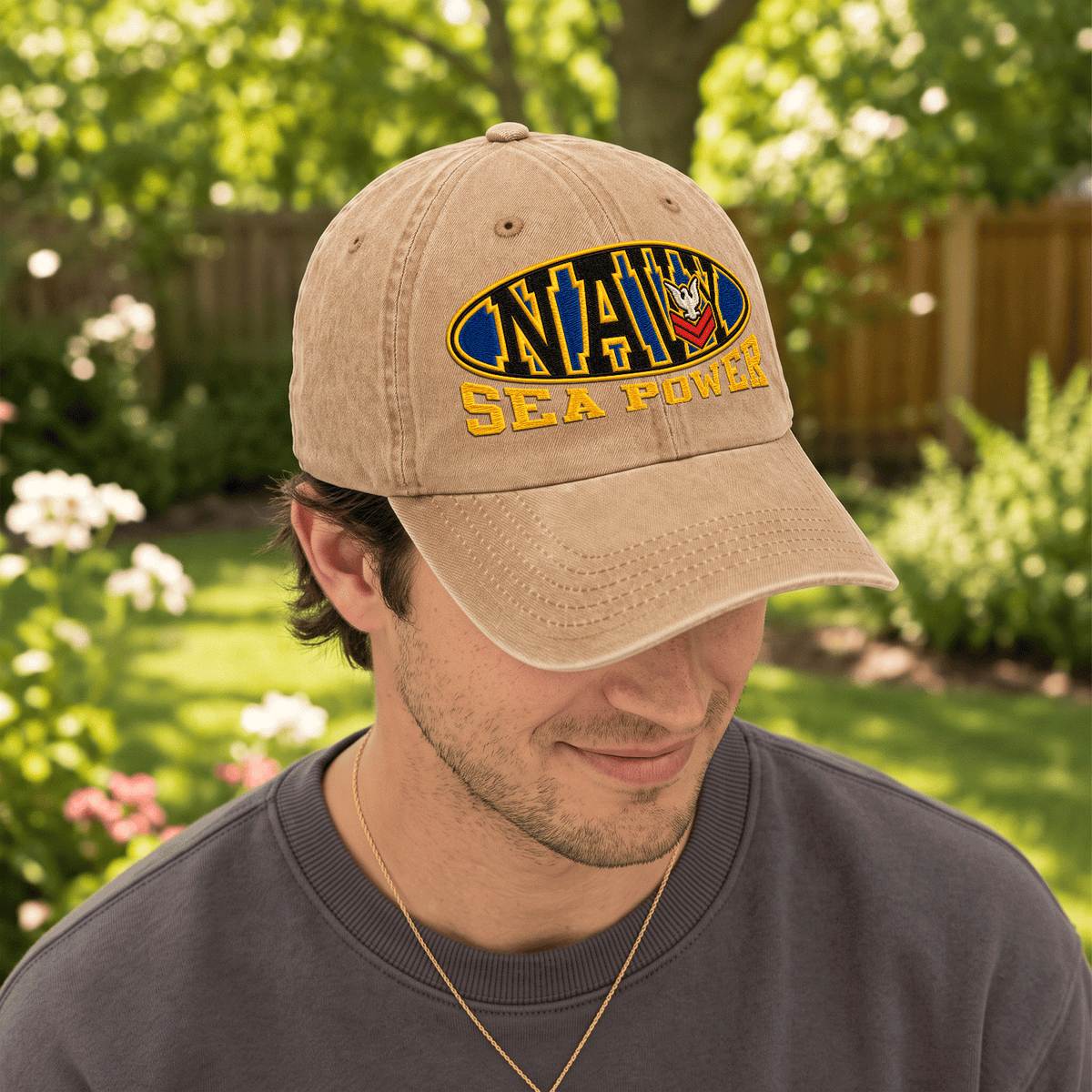 U.S. Navy Washed Cotton Cap Personalized Rank and Custom Text