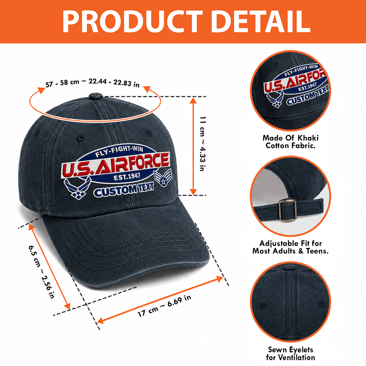 Personalized Air Force Veteran Embroidered Cap Custom Military Rank and Text